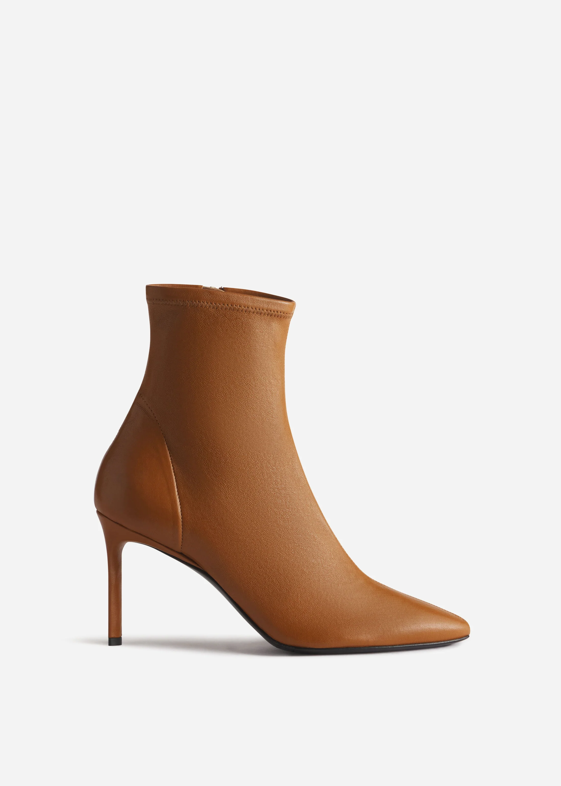 Heeled Leather Sock Bootie in Cognac