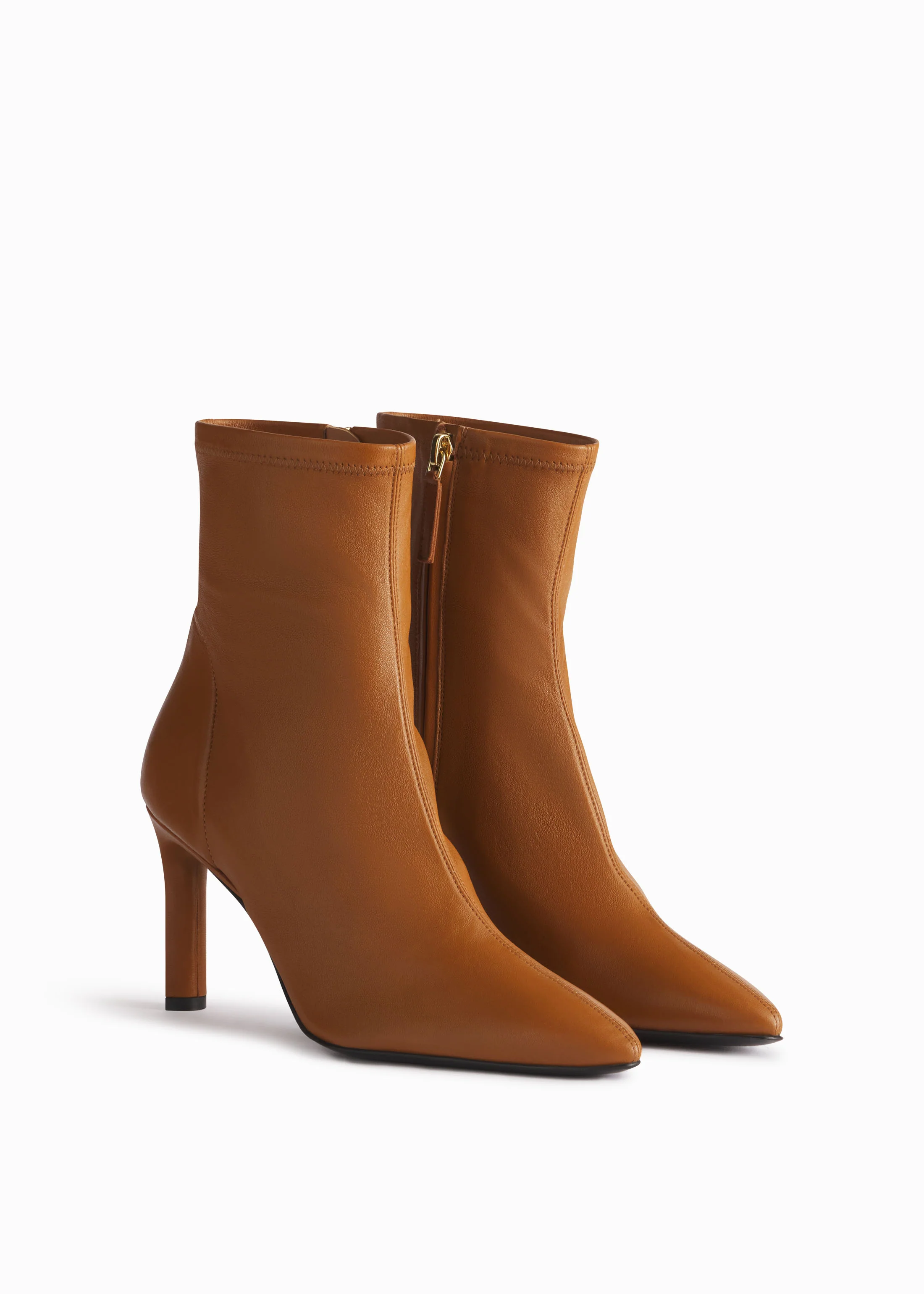 Heeled Leather Sock Bootie in Cognac - Image 2