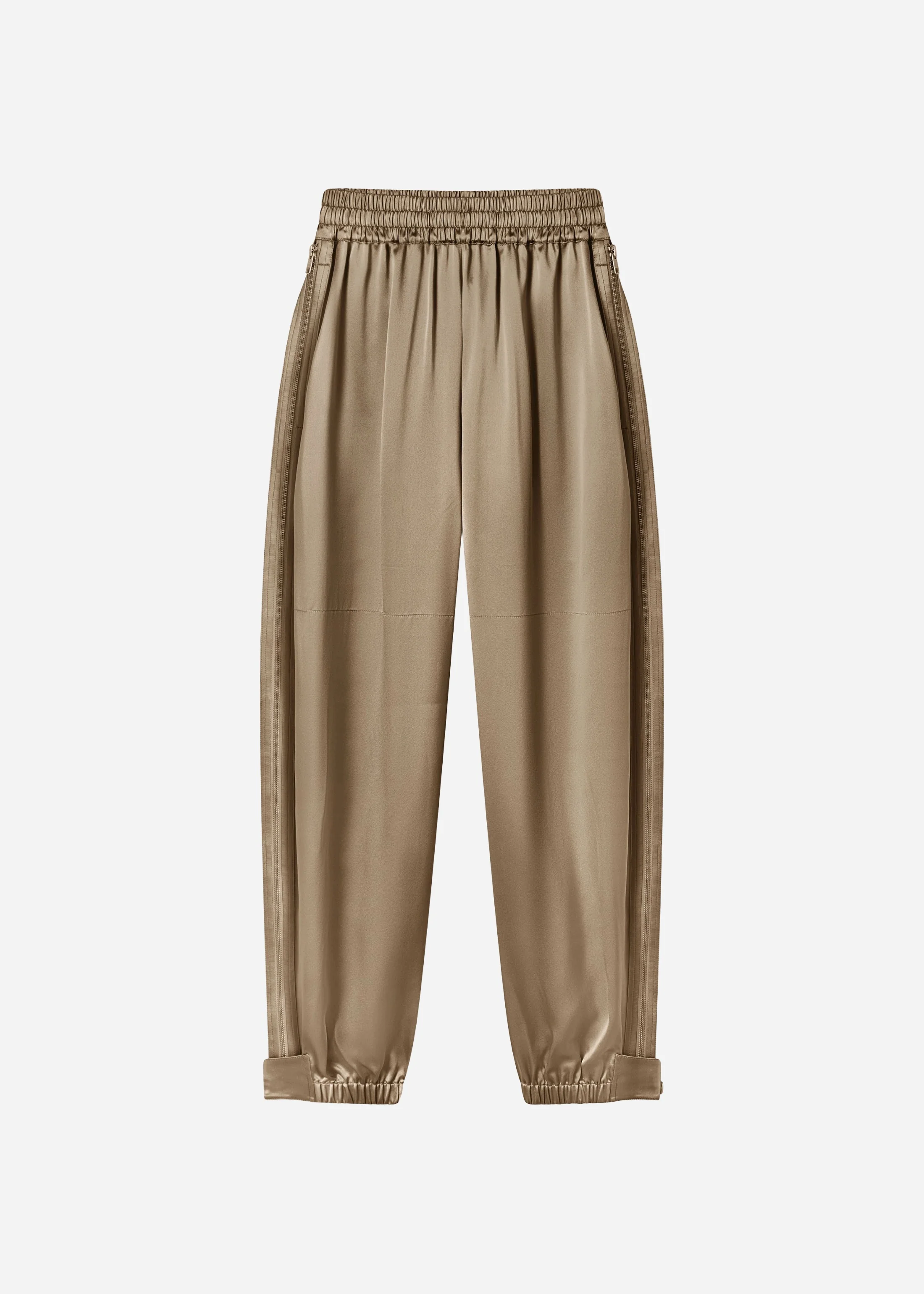 Articulated Vented Pant in Silk Charmeuse - Sesame - Image 4