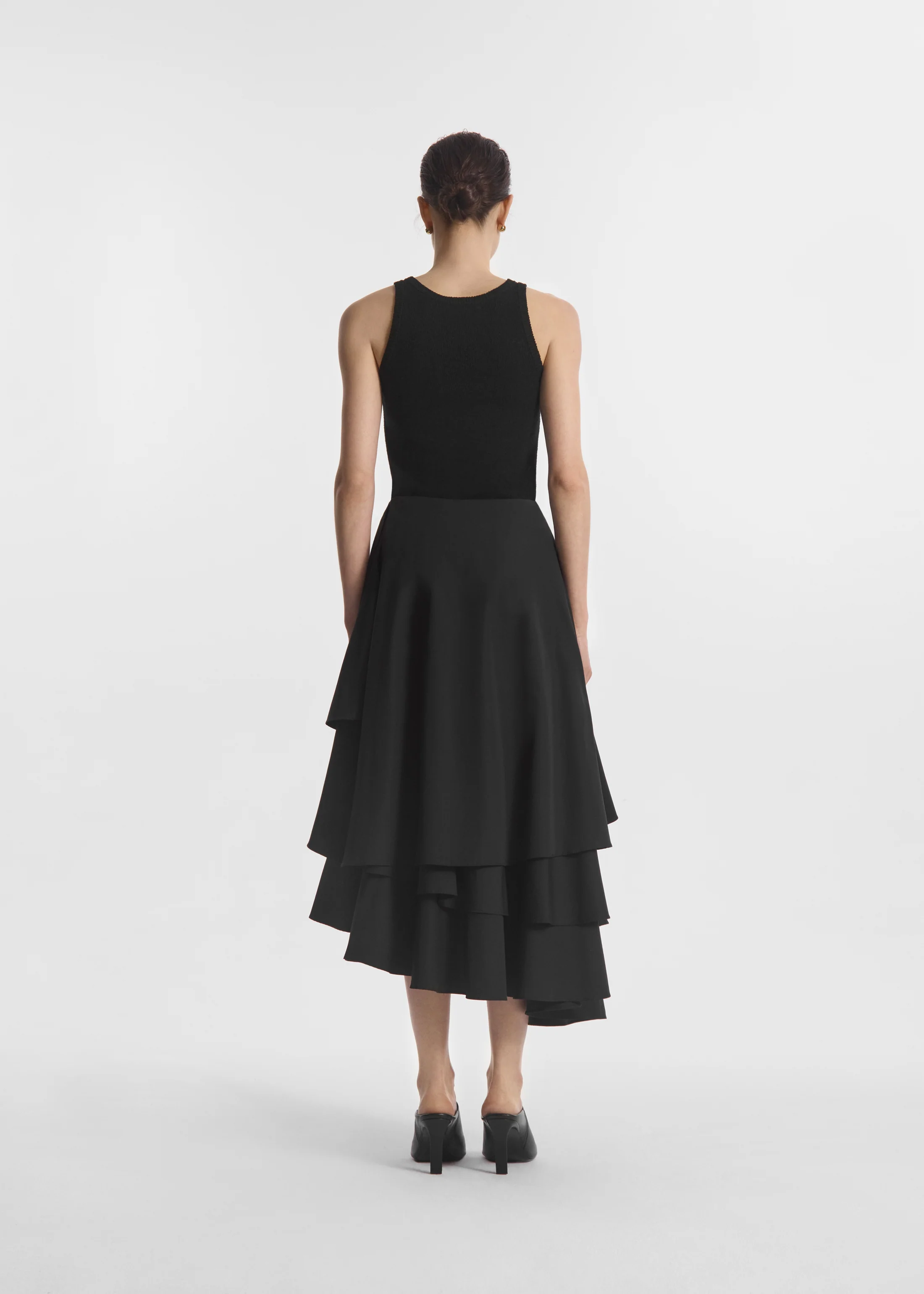 Asymmetric Full Skirt in Cotton Poplin - Black - Image 3