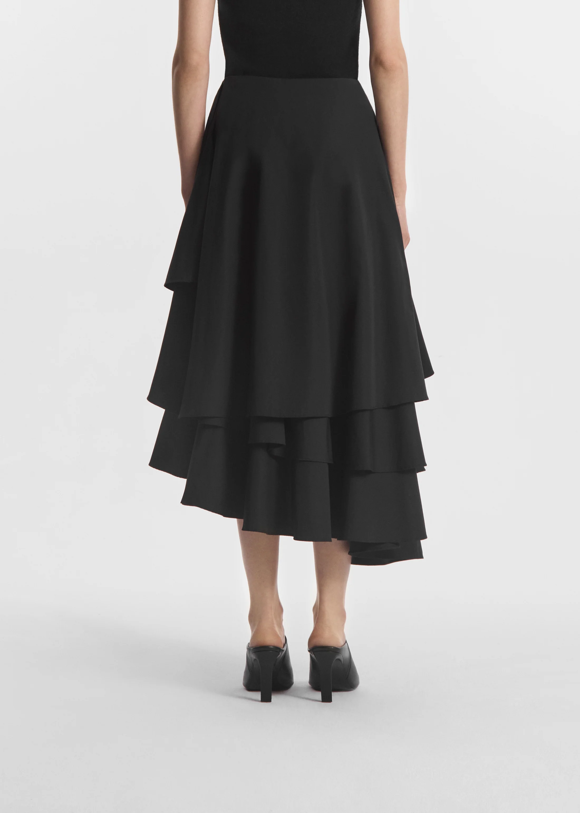 Asymmetric Full Skirt in Cotton Poplin - Black - Image 4