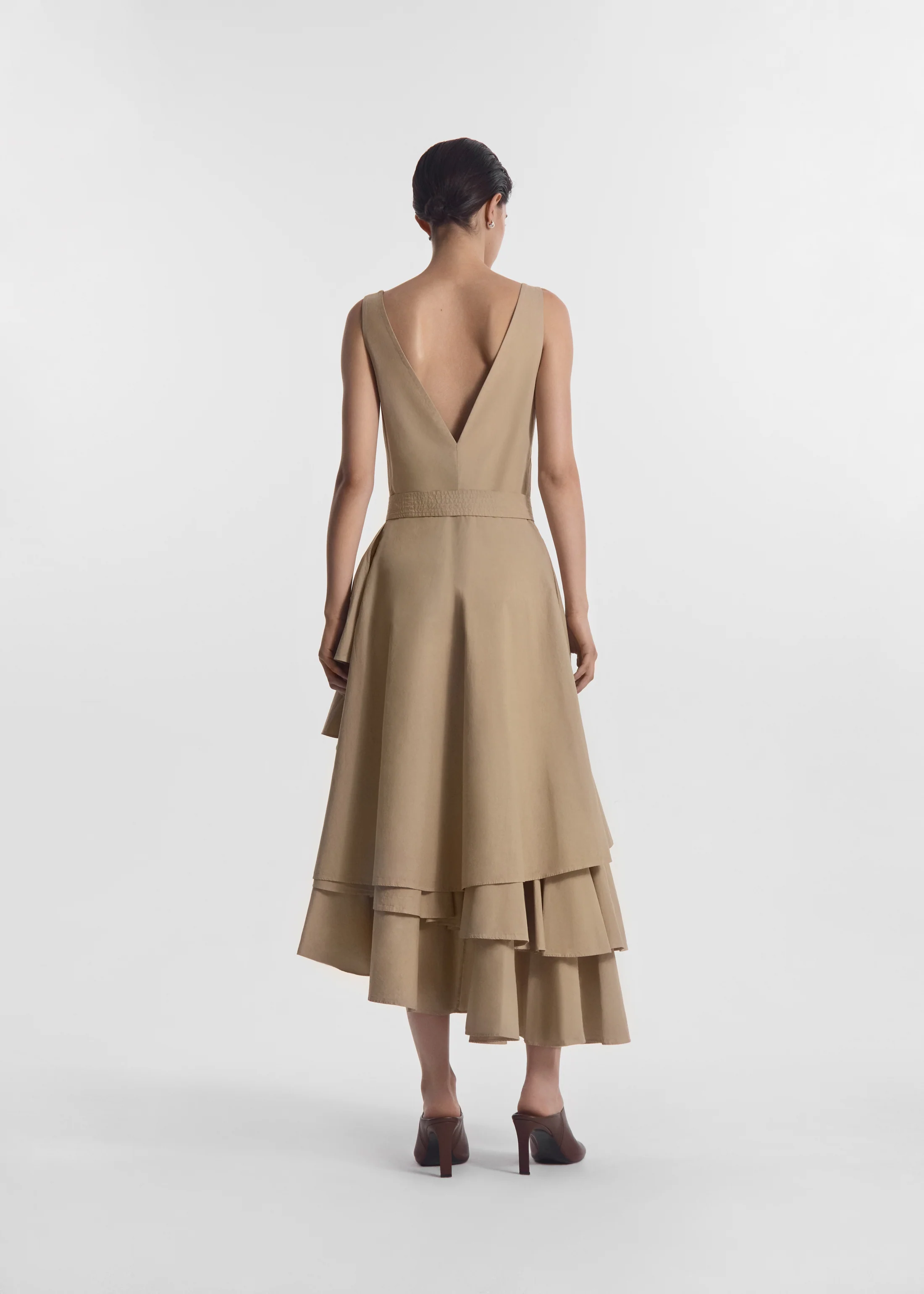 Asymmetric Layered Tank Dress in Garment-Dyed Cotton - Khaki - Image 4