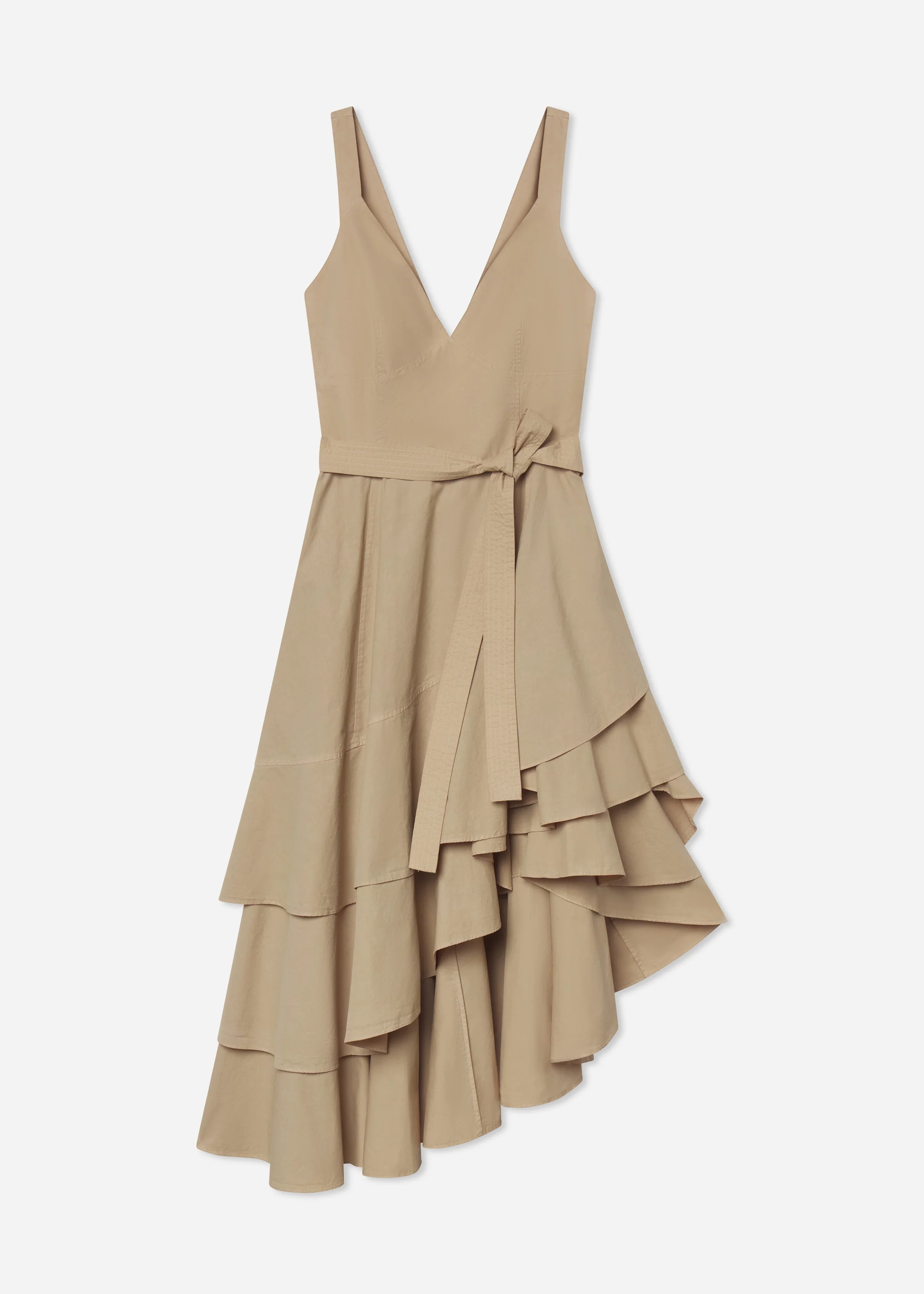 Asymmetric Layered Tank Dress in Garment-Dyed Cotton - Khaki - Image 5