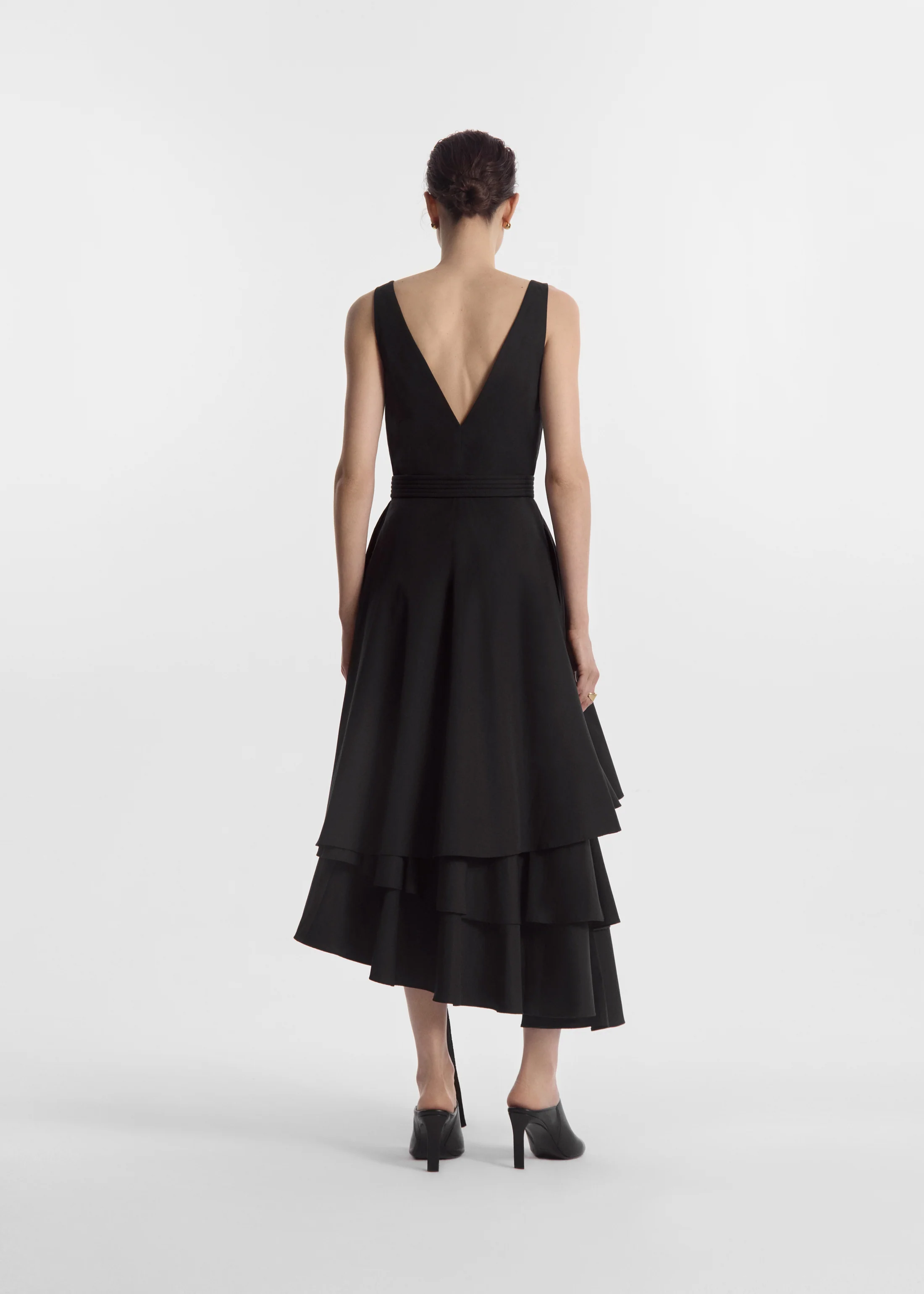 Asymmetric Layered Tank Dress in Cotton Poplin - Black - Image 3