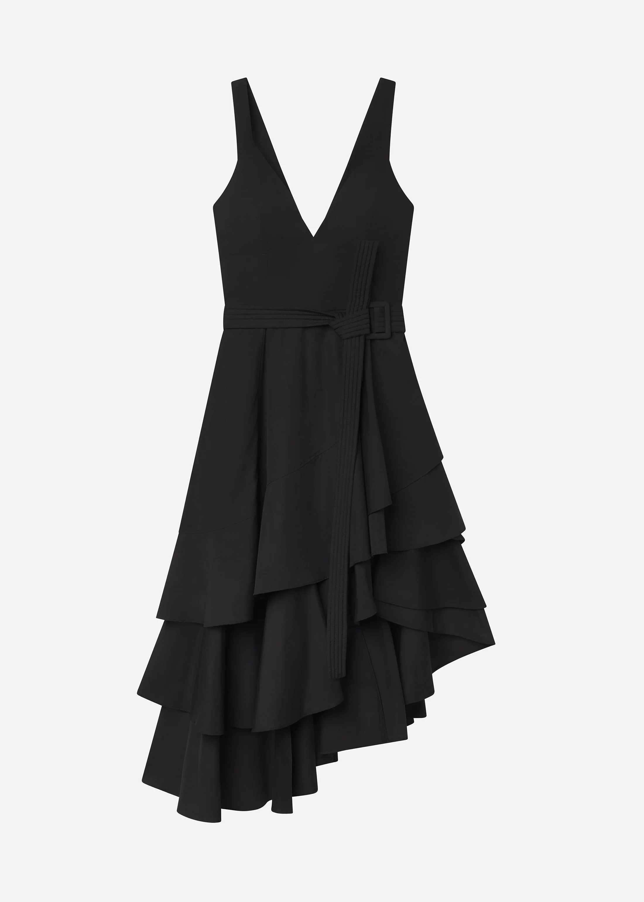 Asymmetric Layered Tank Dress in Cotton Poplin - Black - Image 7