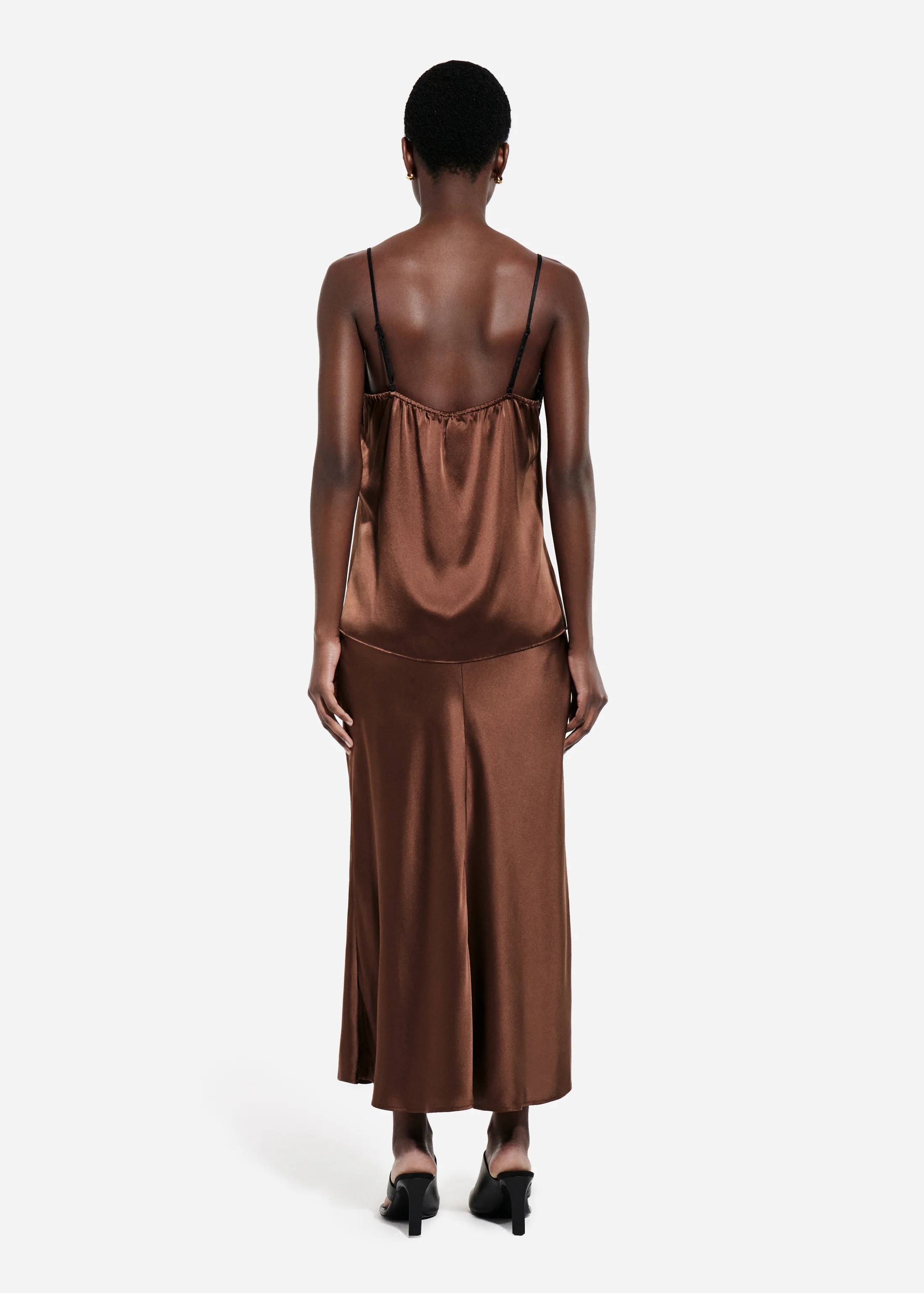 Bias Cut Slip Skirt in Silk - Chocolate - Image 3