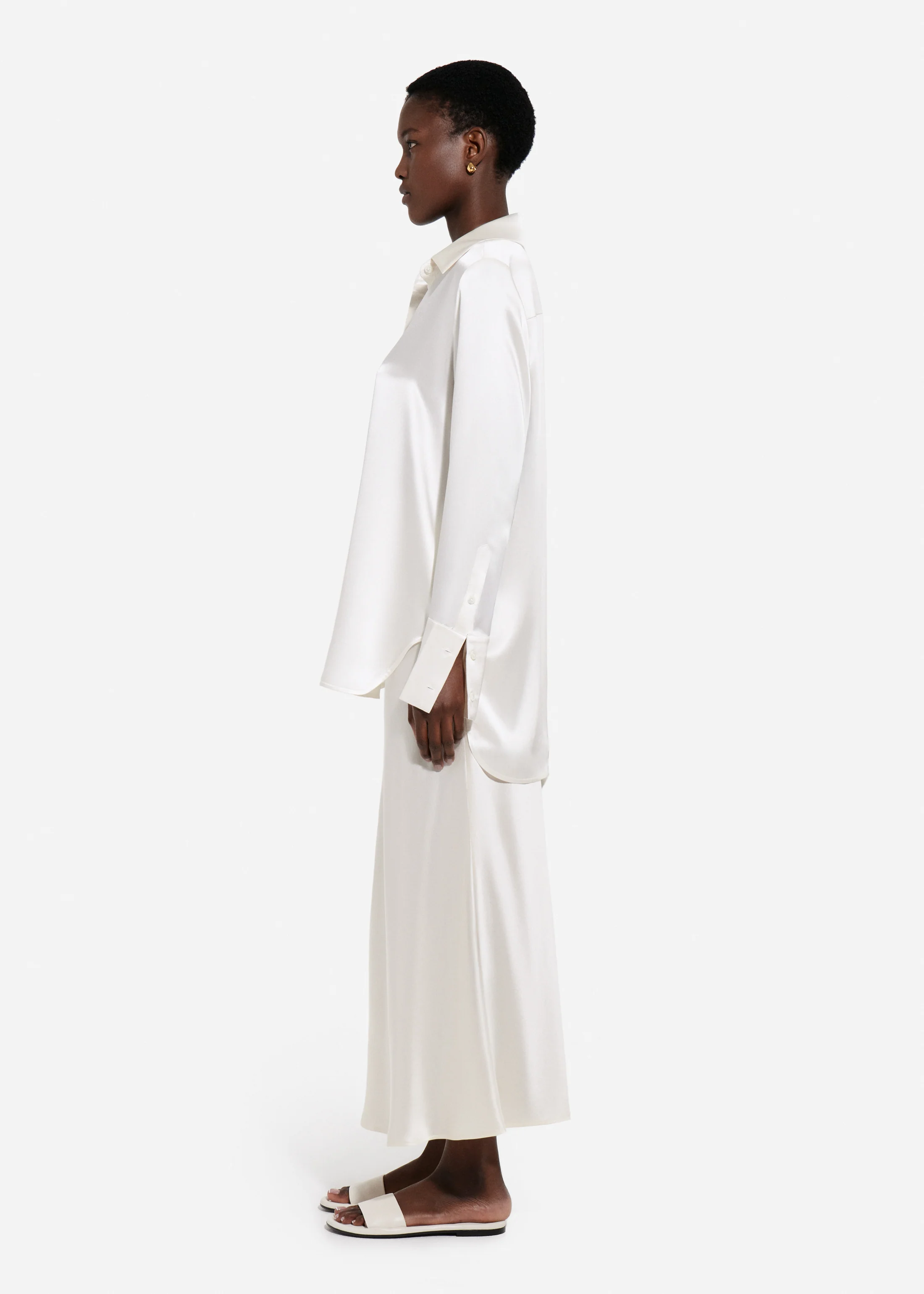 Bias Cut Slip Skirt in Silk - Ivory - Image 3