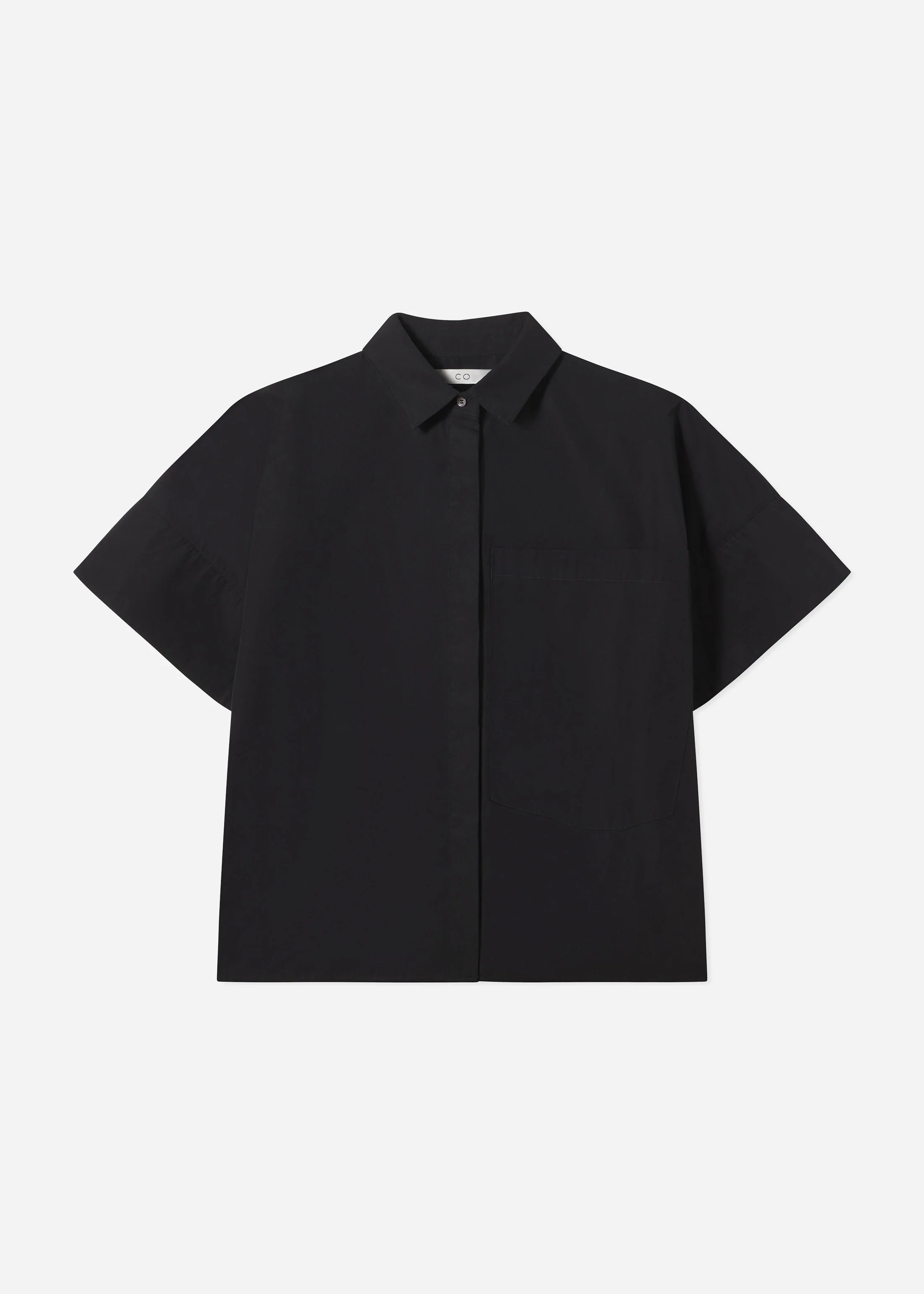 Boxy Short Sleeve Shirt in Cotton Poplin - Black - Image 5
