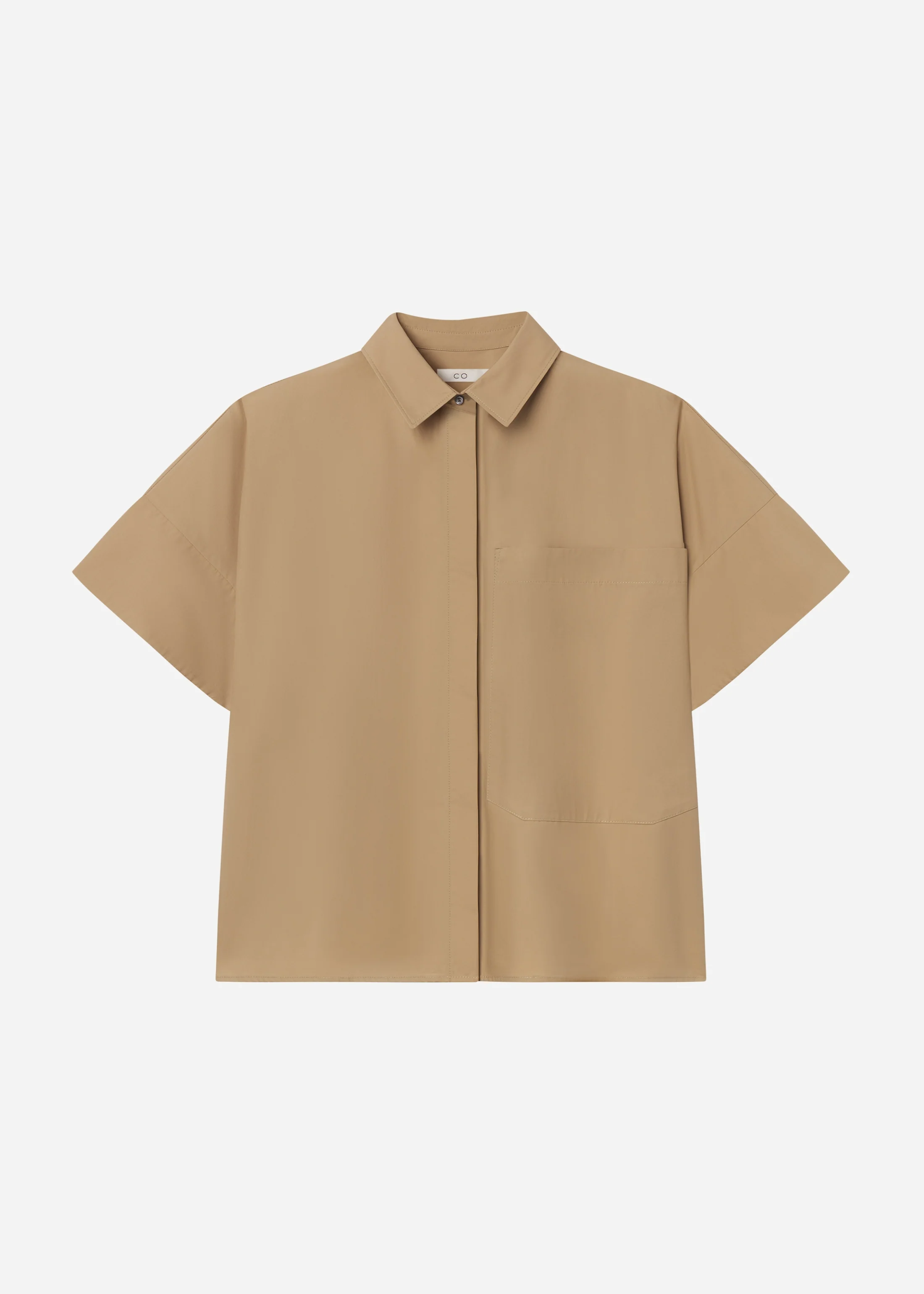 Boxy Short Sleeve Shirt in Cotton Poplin - Camel - Image 5