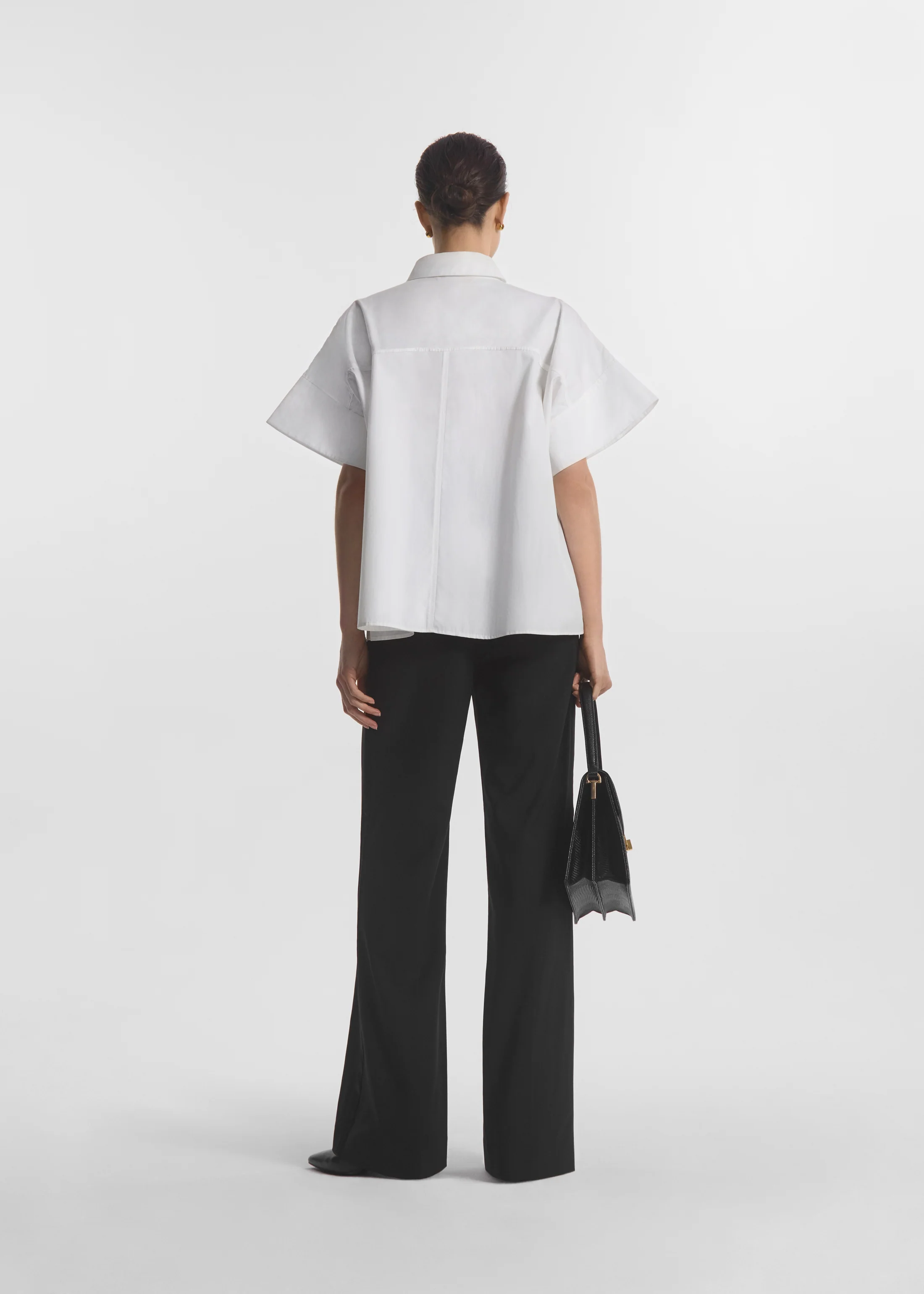 Boxy Short Sleeve Shirt in Cotton Poplin - White - Image 3