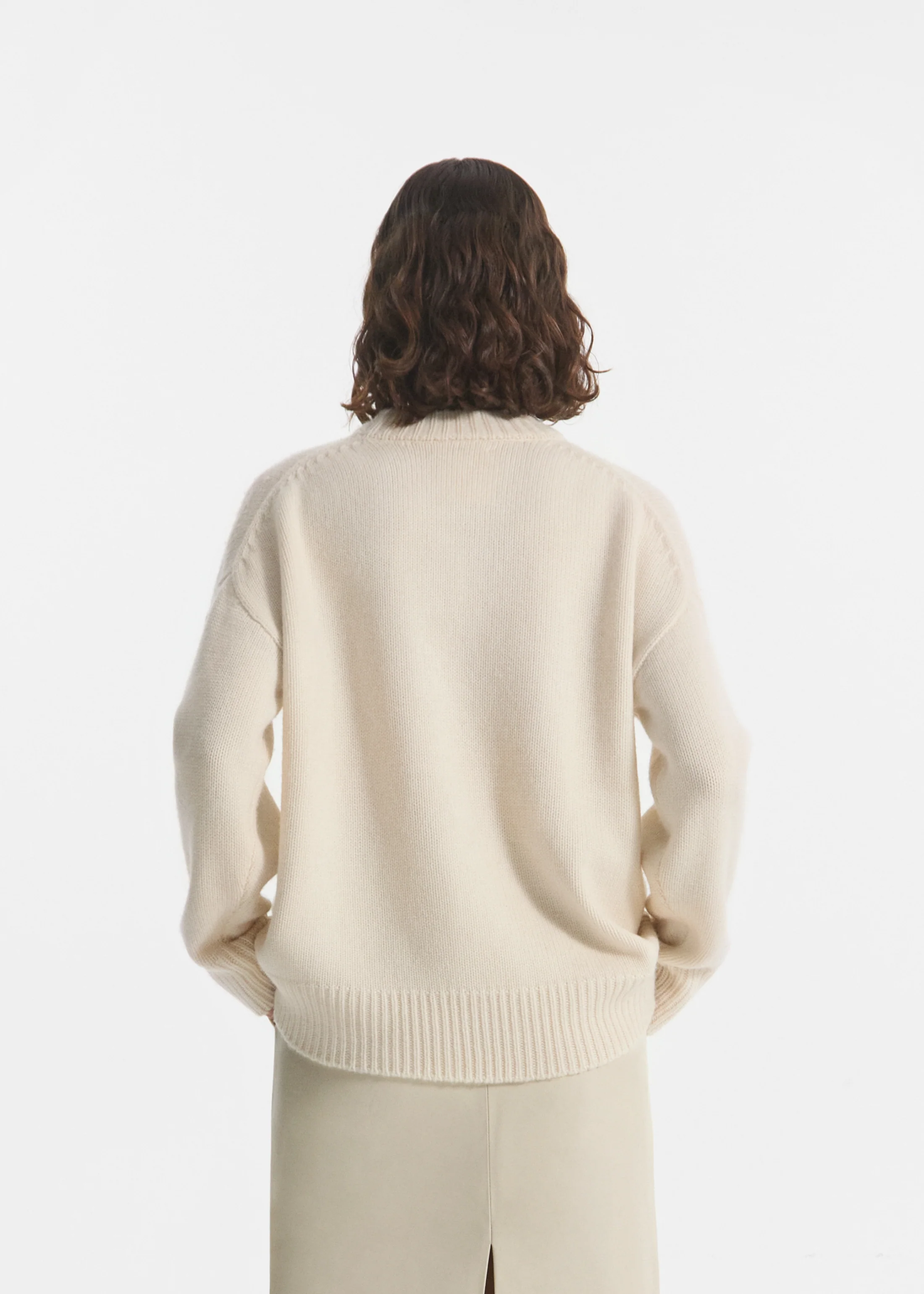 Boyfriend Crew Sweater in Wool Cashmere - Ivory - Image 3