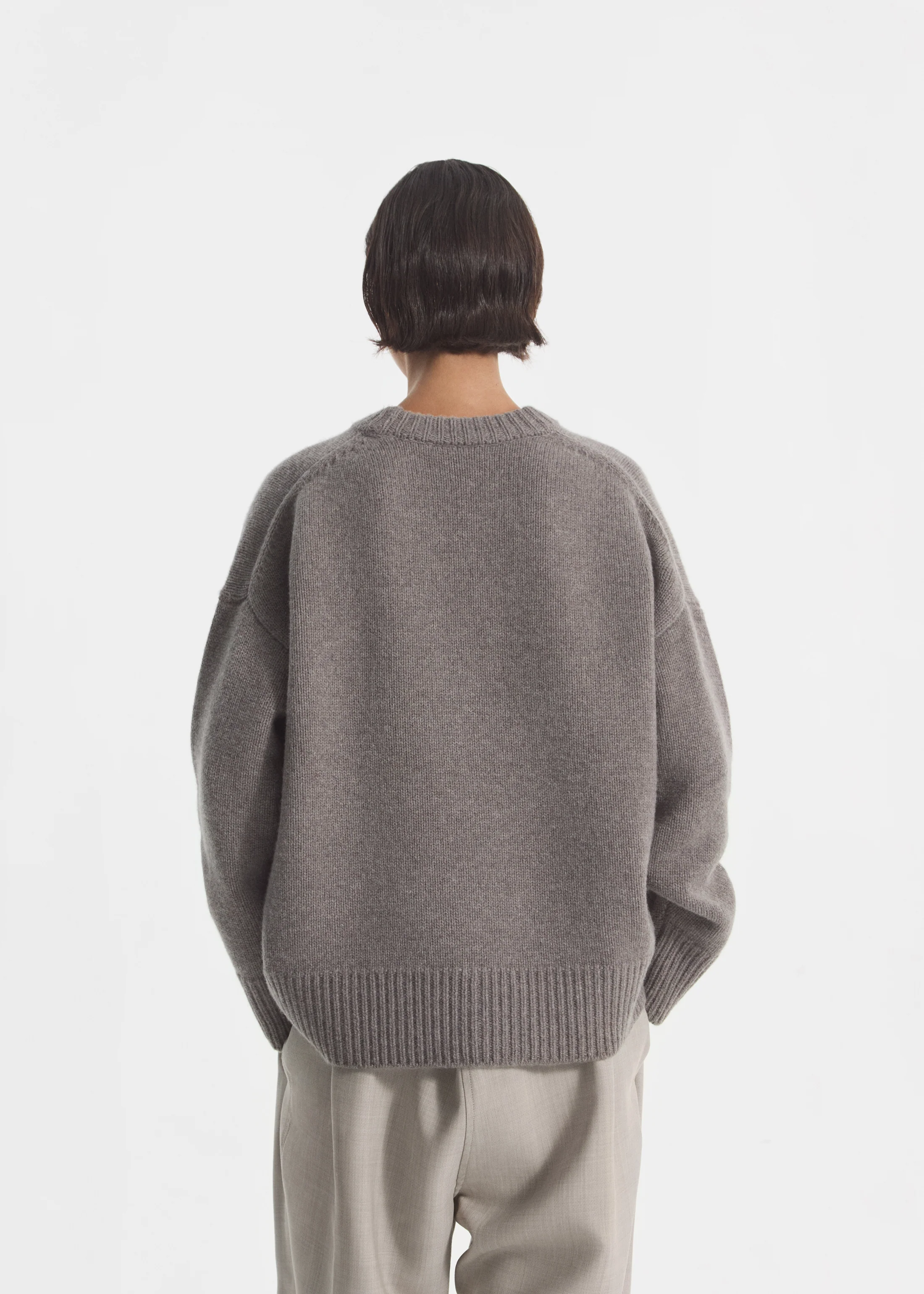 Boyfriend Crew Sweater in Wool Cashmere - Taupe - Image 3