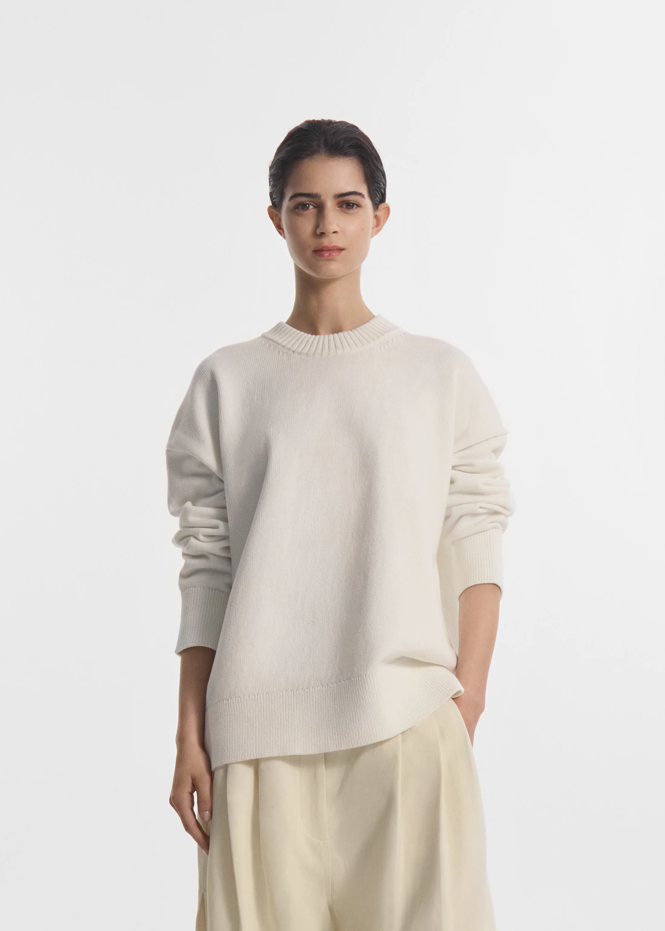 Boyfriend Crew Sweater in Cotton - White