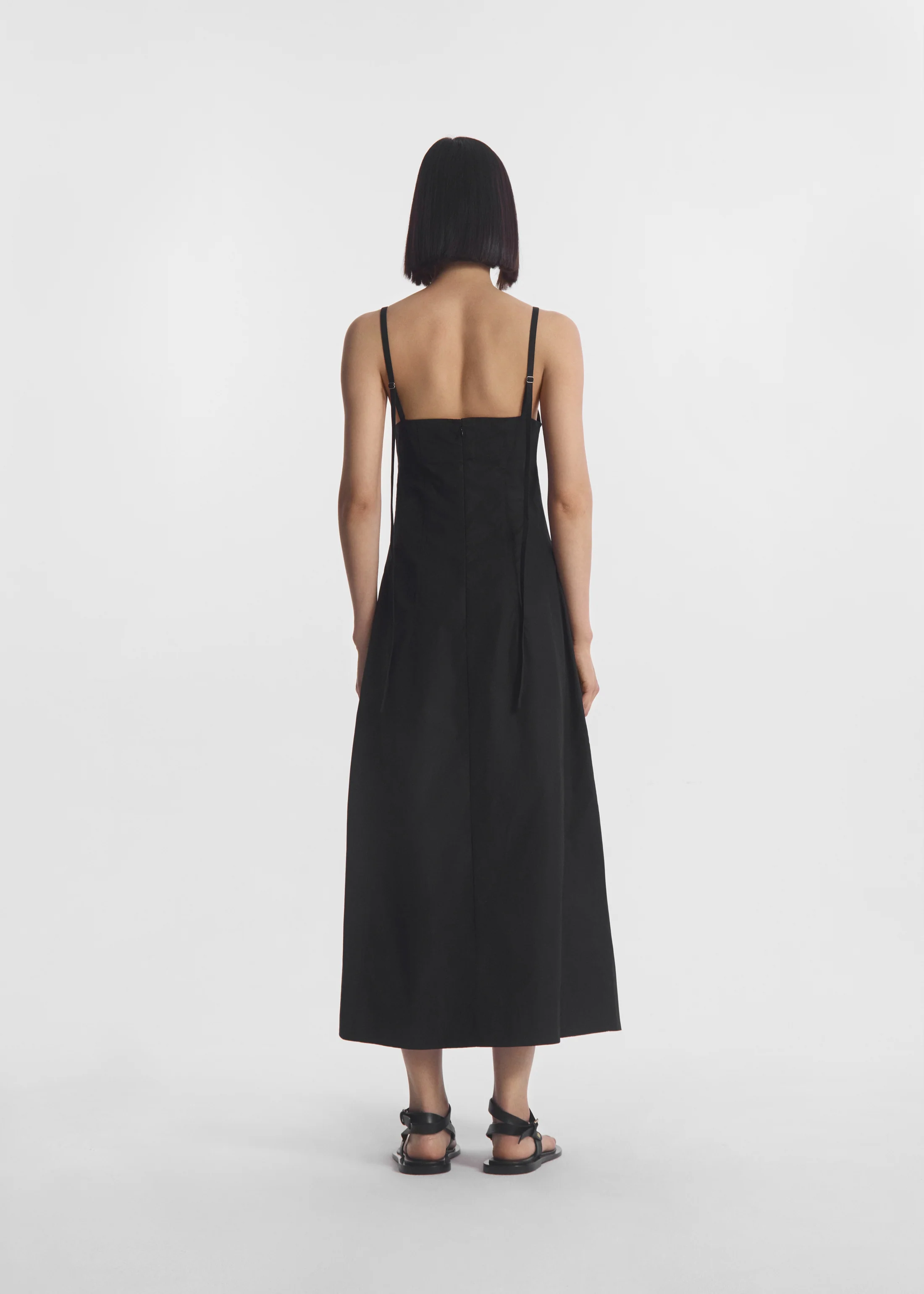 Bustier Midi Dress in Cotton Poplin - Black - Image 3