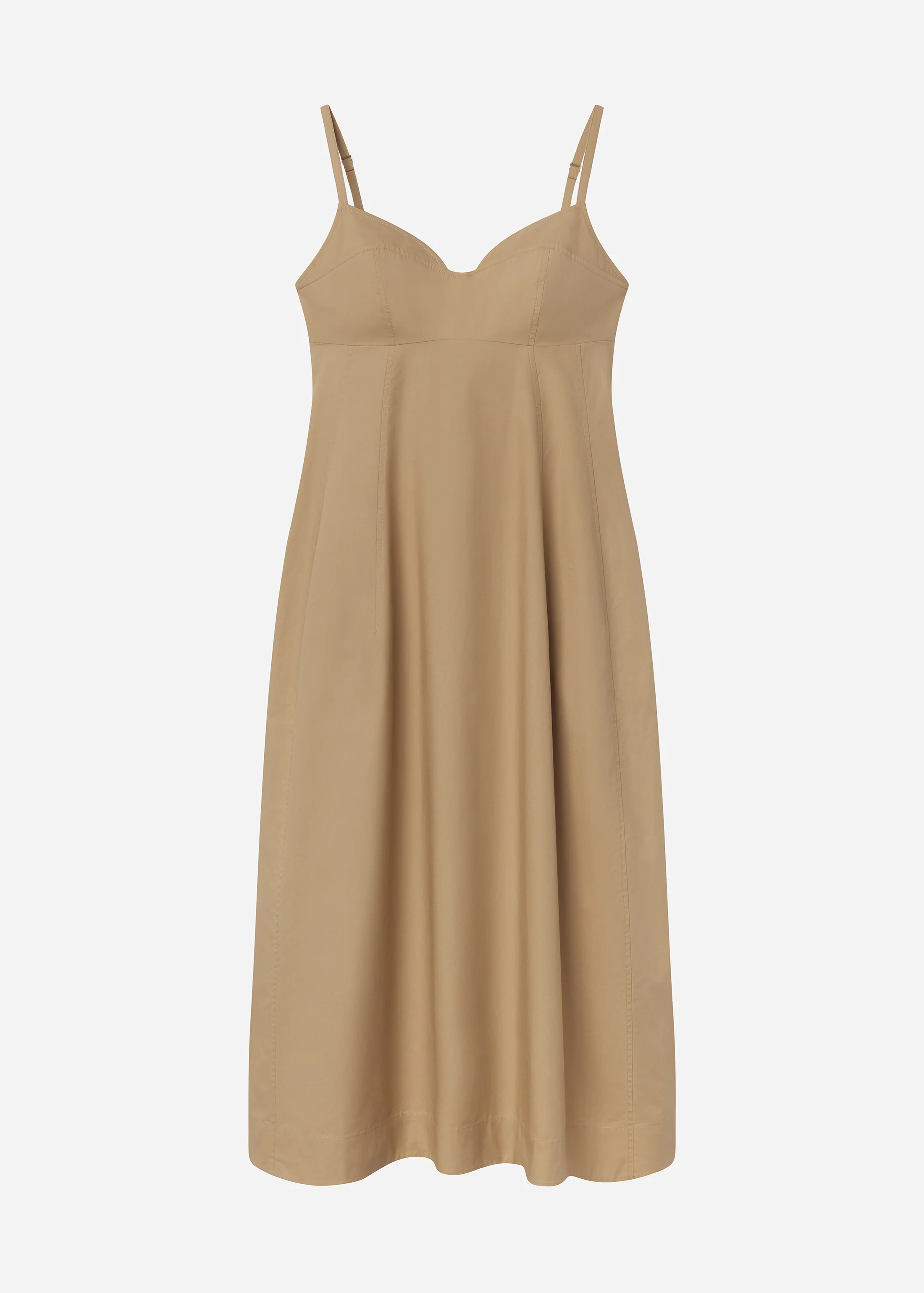 Bustier Midi Dress in Cotton Poplin - Camel - Image 3