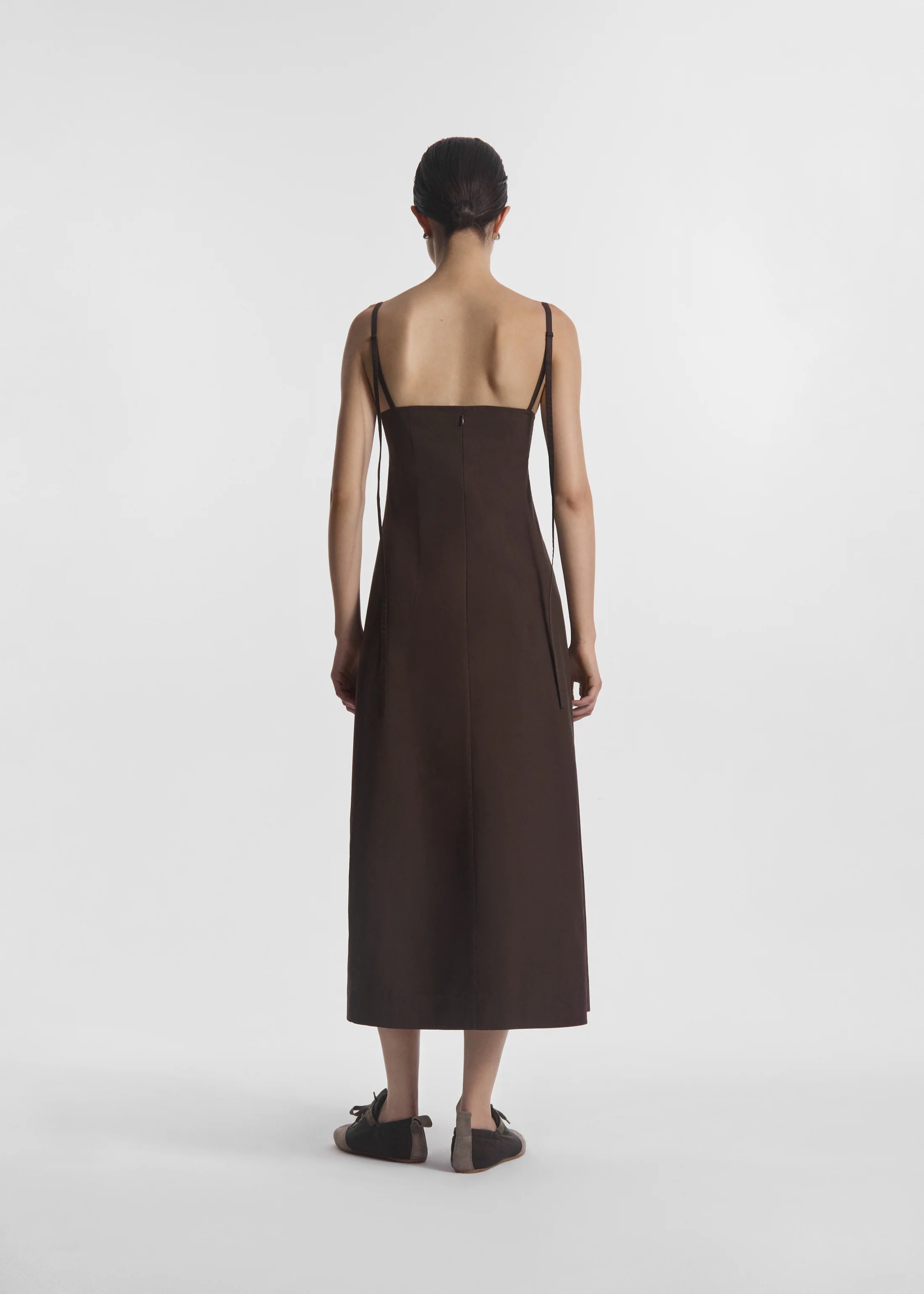 Bustier Midi Dress in Cotton Poplin - Chocolate - Image 3