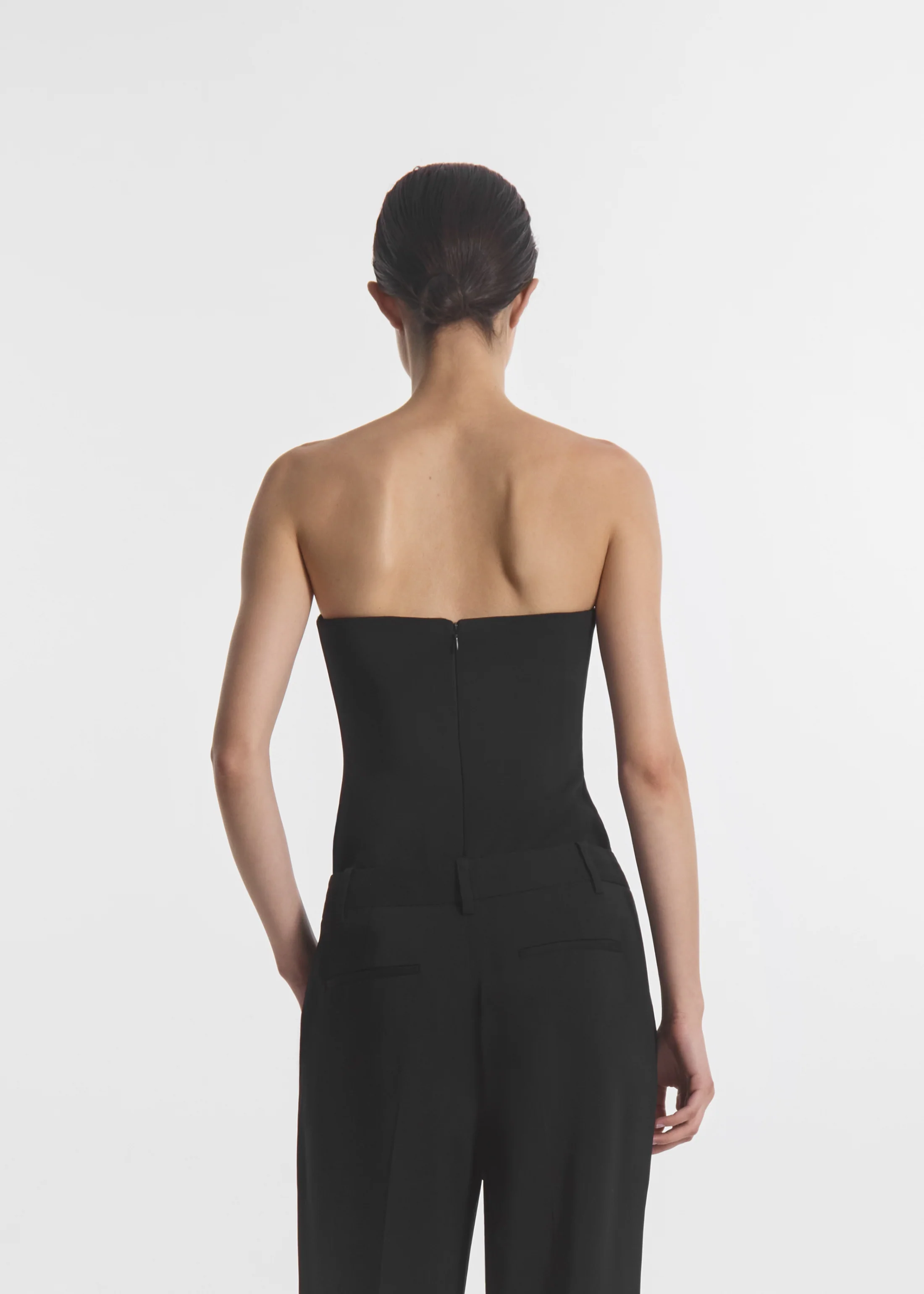 Strapless Bustier Top in Crepe - Black - Image 3