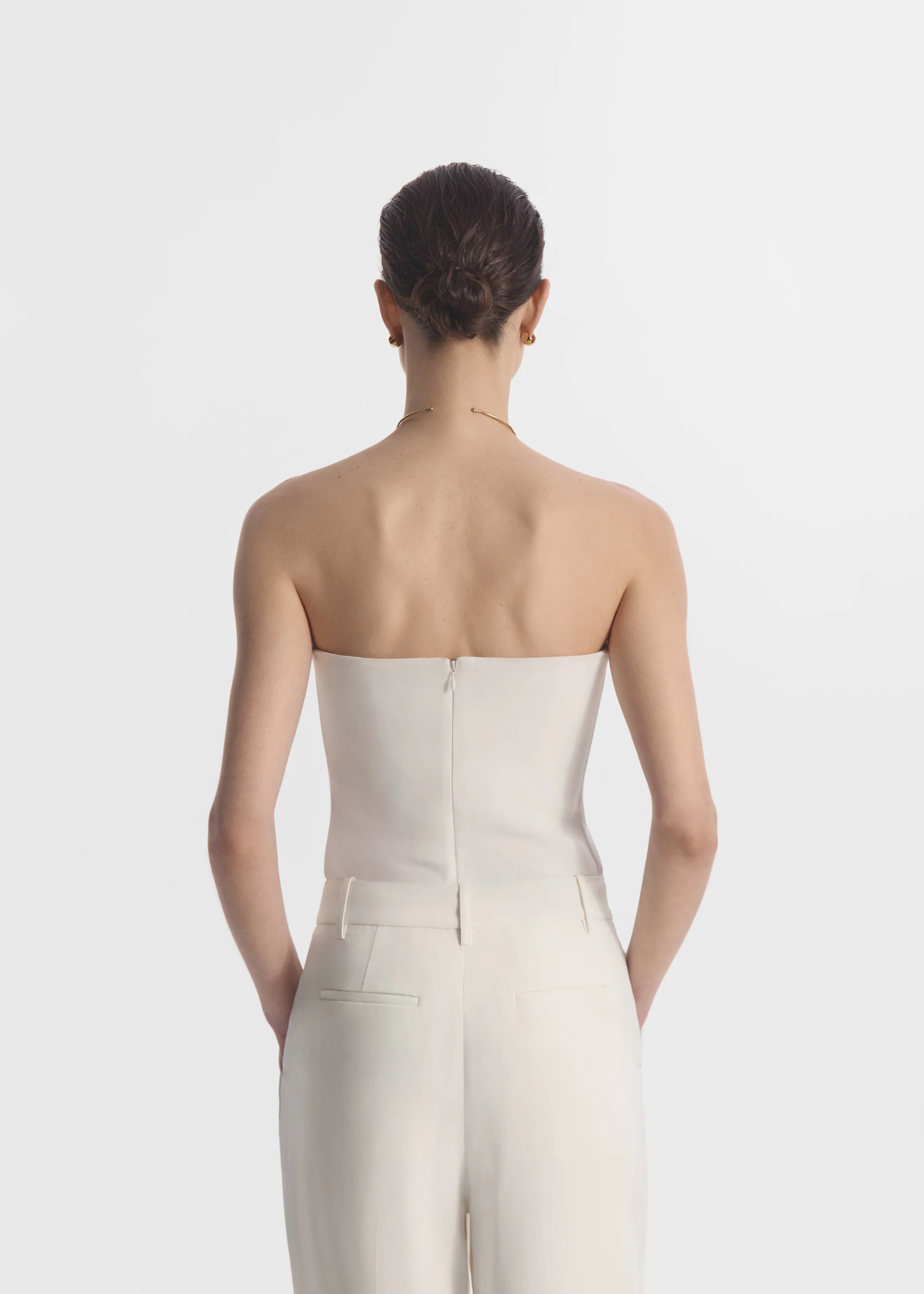 Strapless Bustier Top in Crepe - Ivory - Image 3