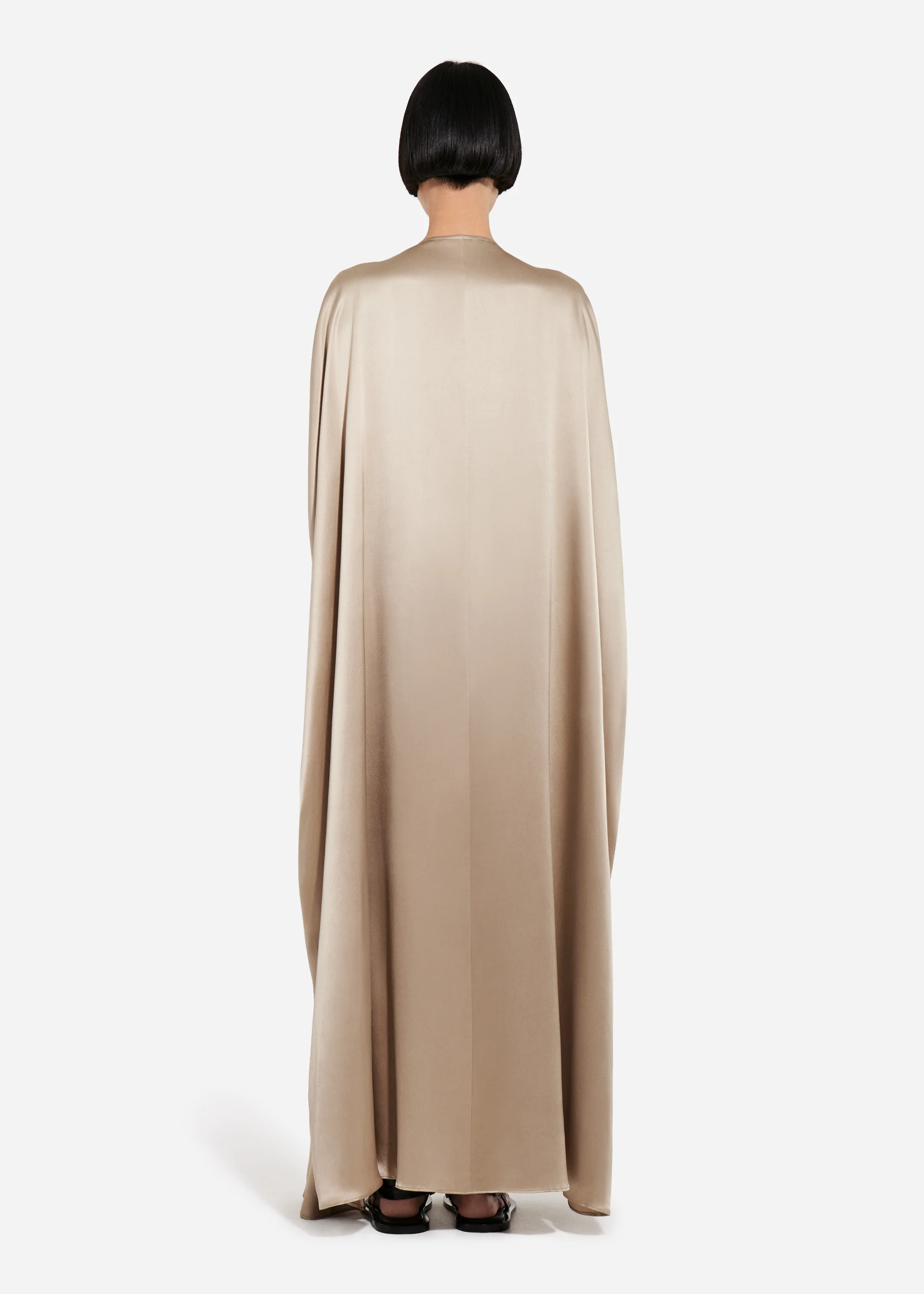 Caped Back Dress in Silk Charmeuse - Sesame - Image 3