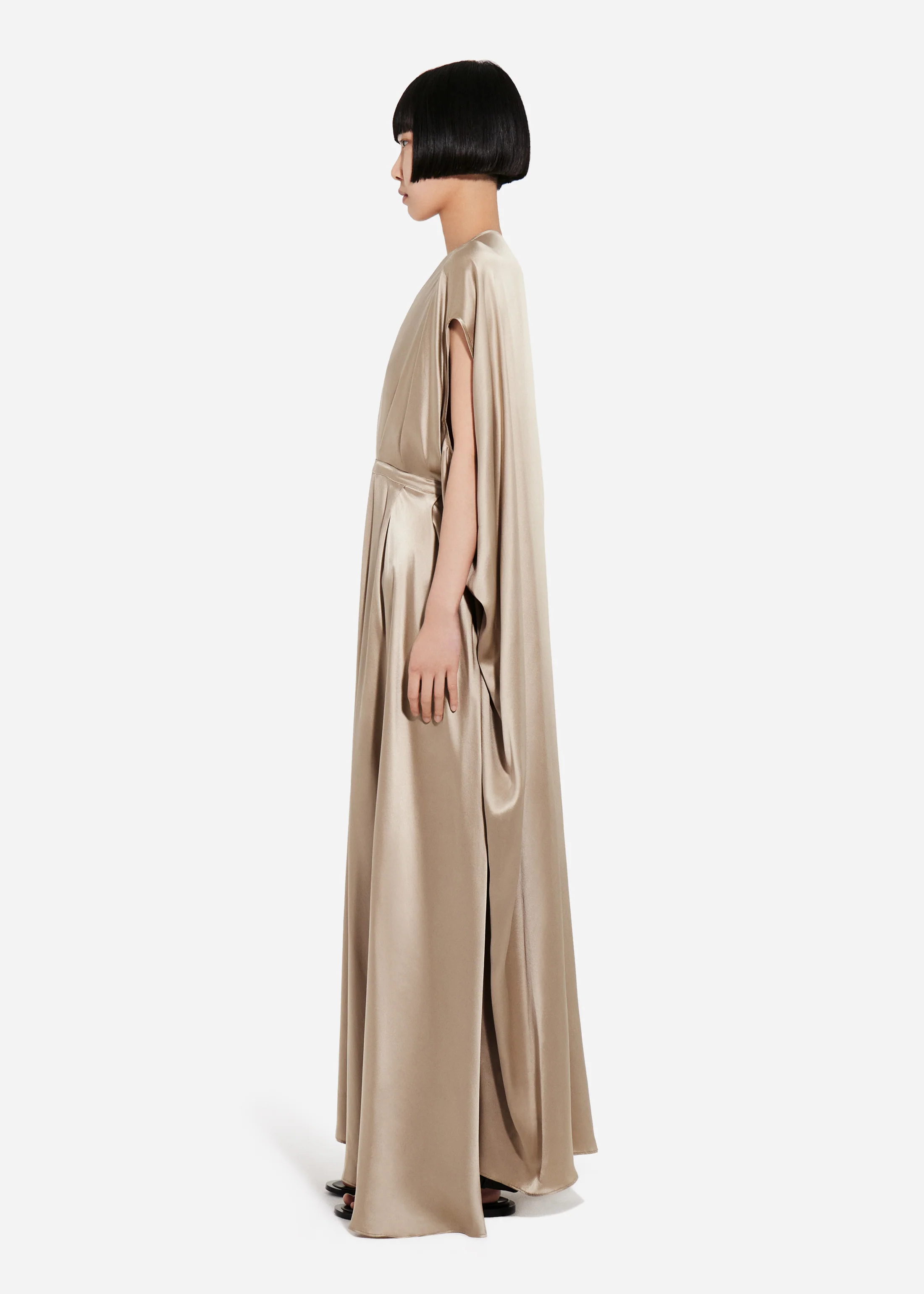 Caped Back Dress in Silk Charmeuse - Sesame - Image 4