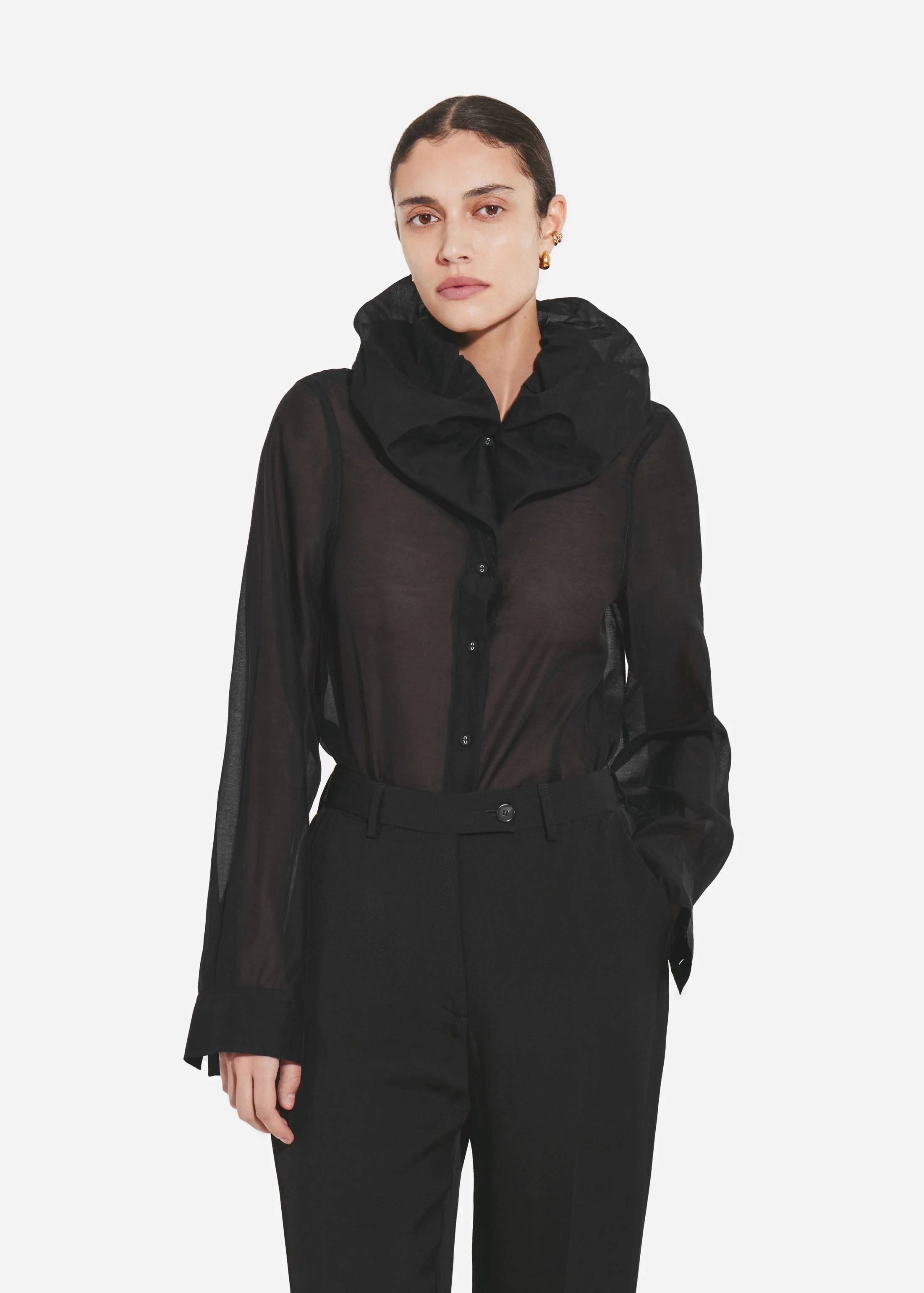 Cloud Collar Shirt in Cotton Silk Voile - Black