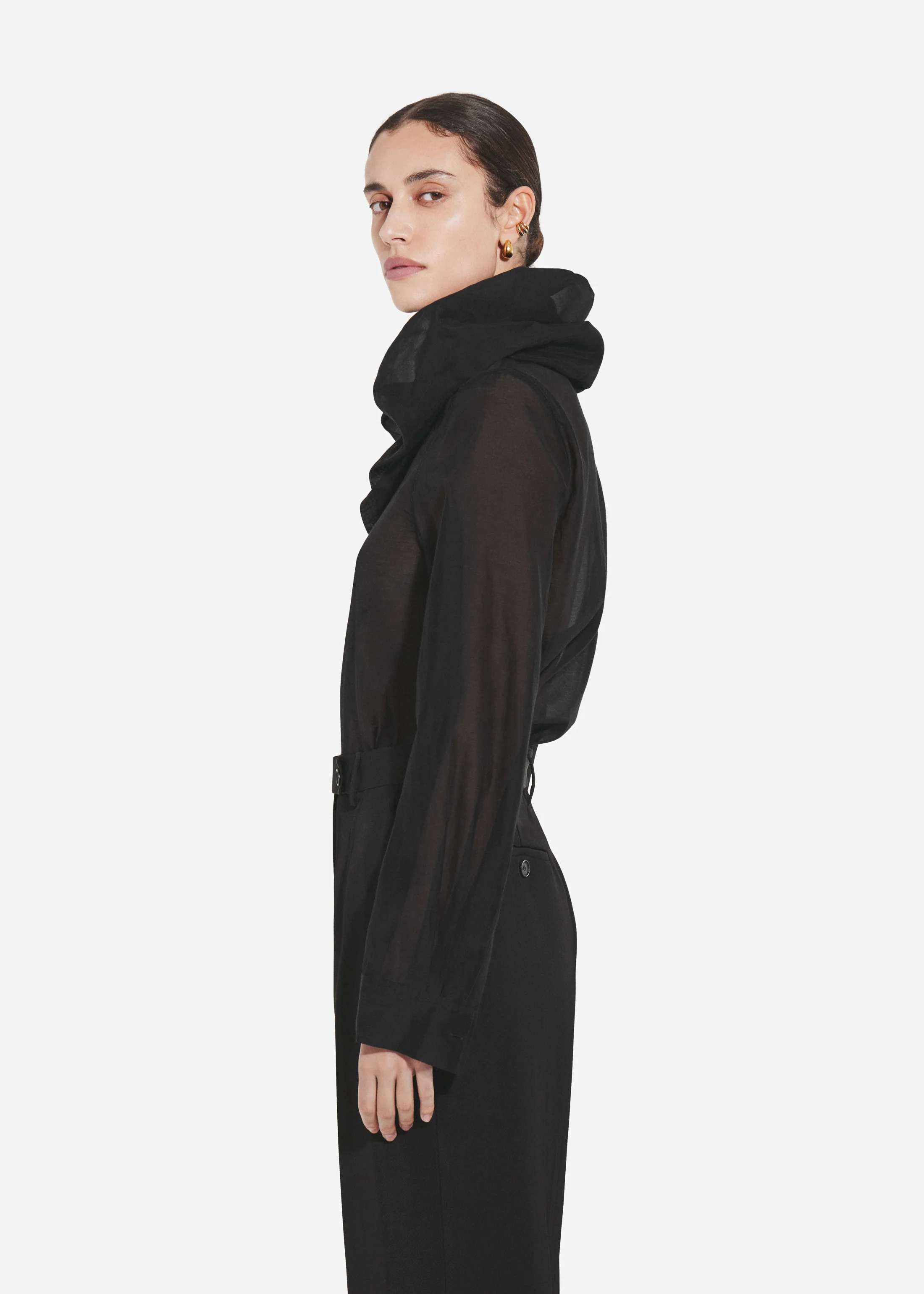 Cloud Collar Shirt in Cotton Silk Voile - Black - Image 2