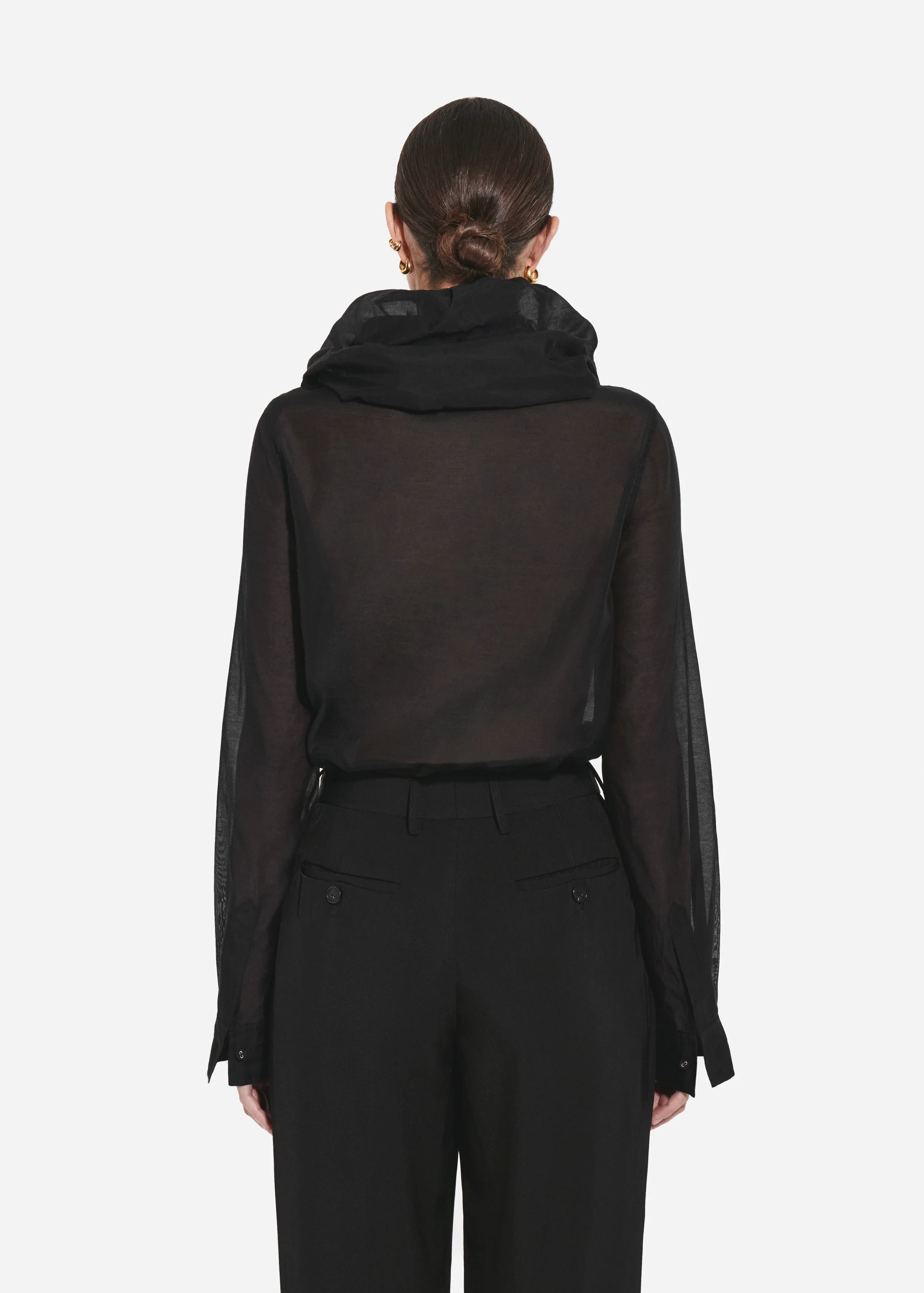 Cloud Collar Shirt in Cotton Silk Voile - Black - Image 3