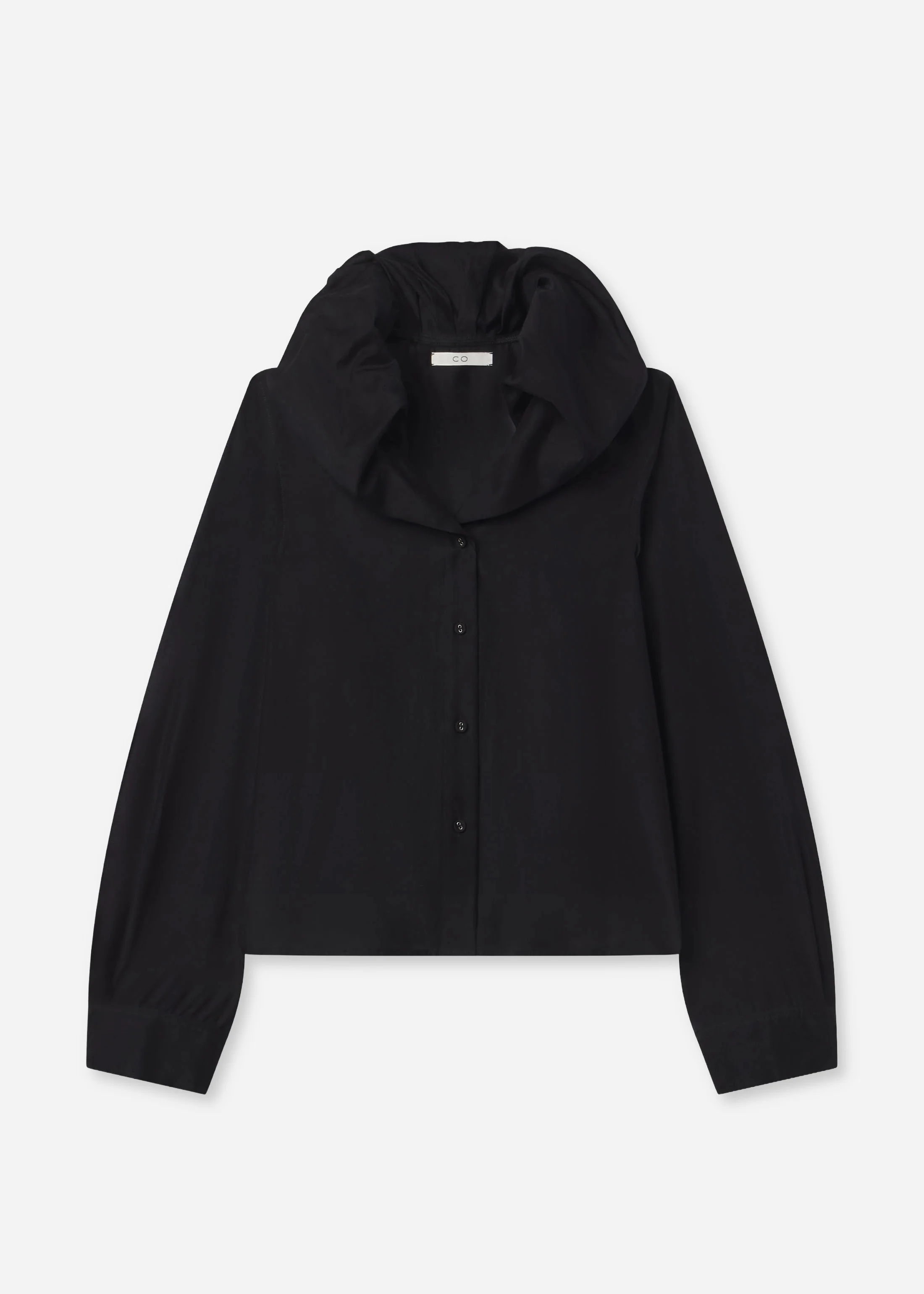 Cloud Collar Shirt in Cotton Silk Voile - Black - Image 4