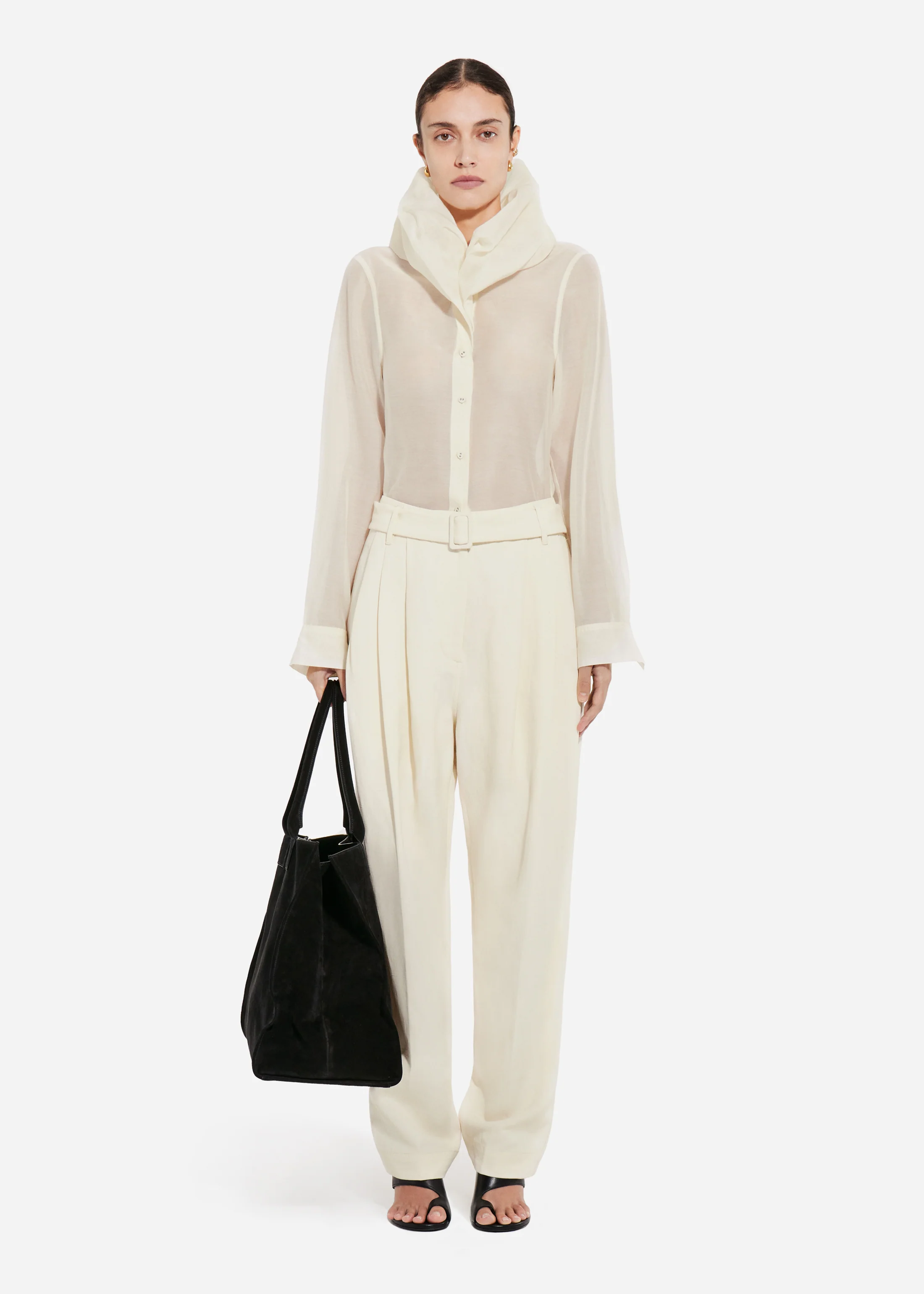 Cloud Collar Shirt in Cotton Silk Voile - Pearl - Image 2
