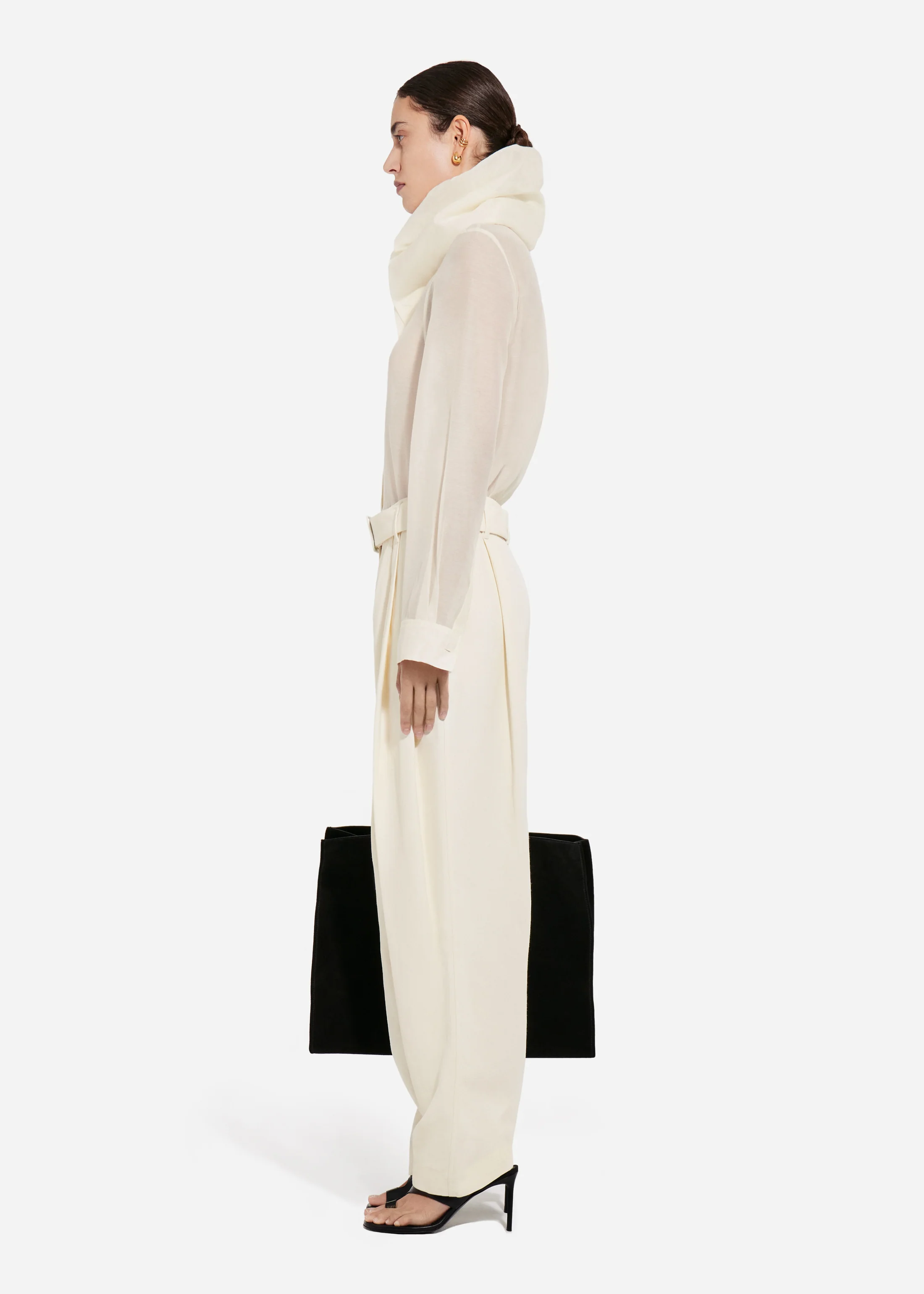 Cloud Collar Shirt in Cotton Silk Voile - Pearl - Image 3