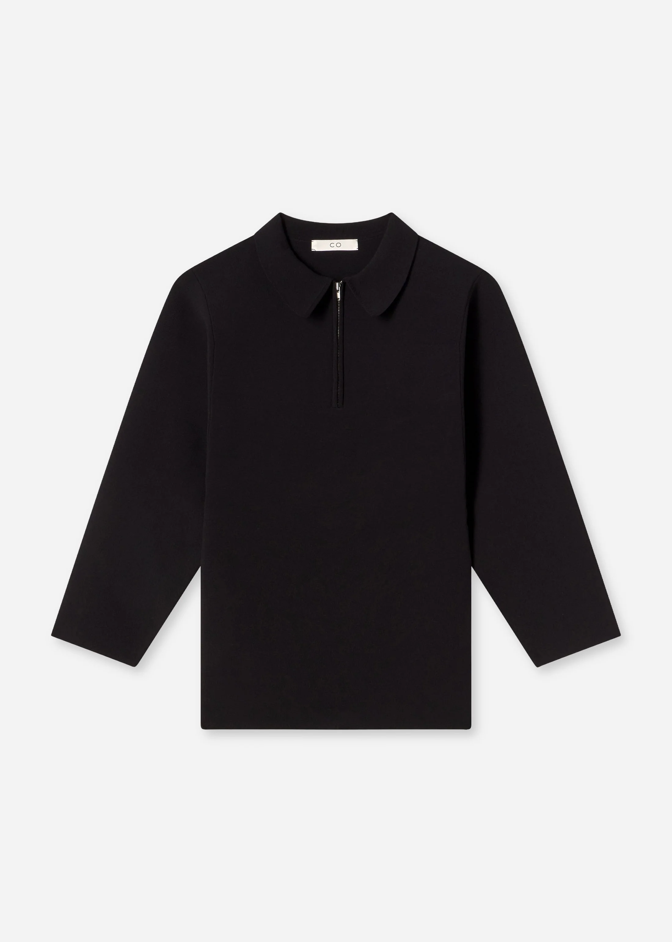 Collared Zipper Polo Top in Stretch Knit - Black - Image 5
