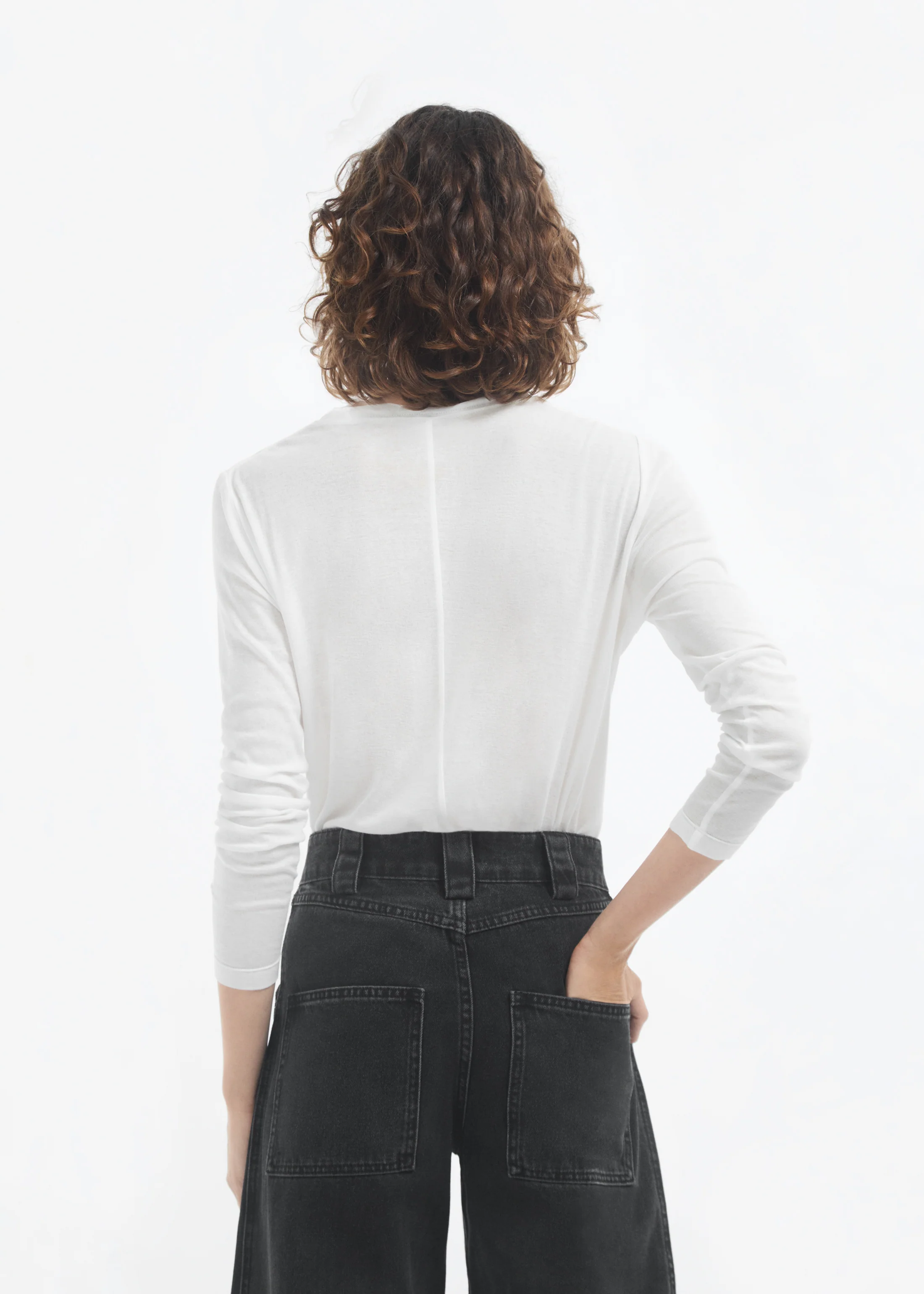 Crewneck Long Sleeve in Cotton Jersey - Ivory - Image 3