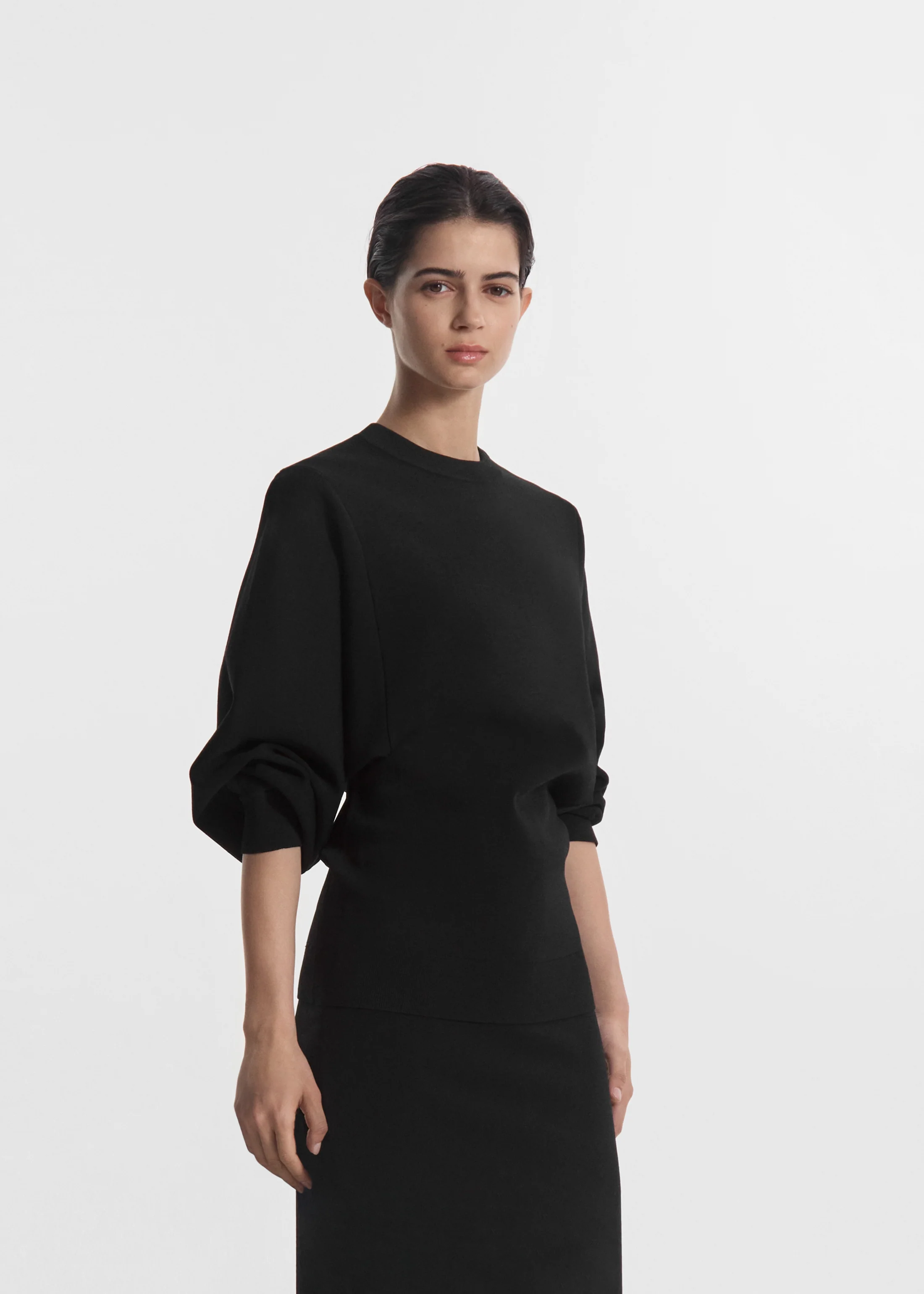 Crewneck Tunic Top in Stretch Knit - Black - Image 3