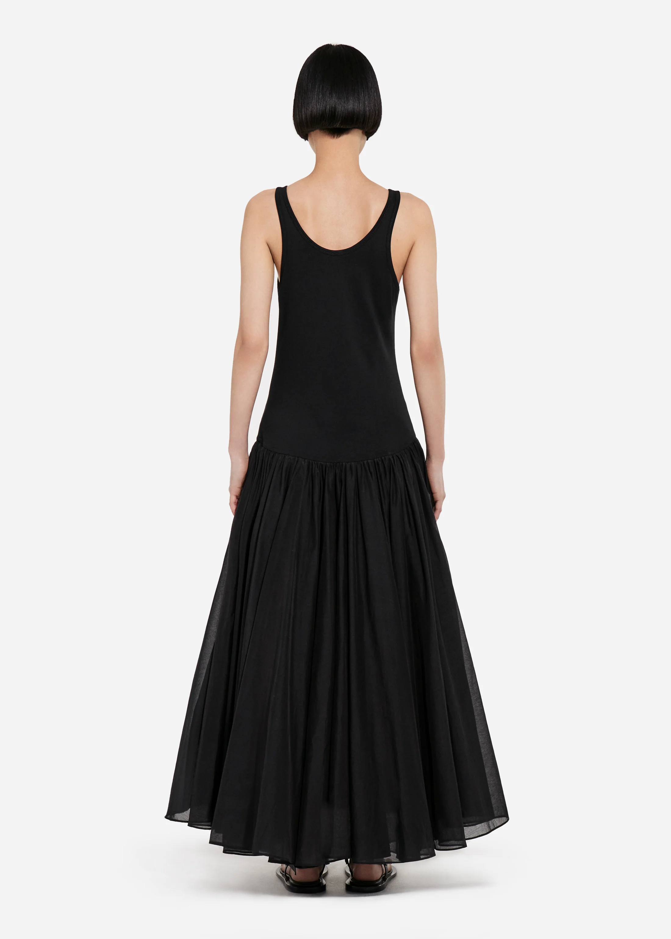 Crinoline Double Layer Dress in Cotton Silk Voile - Black - Image 3