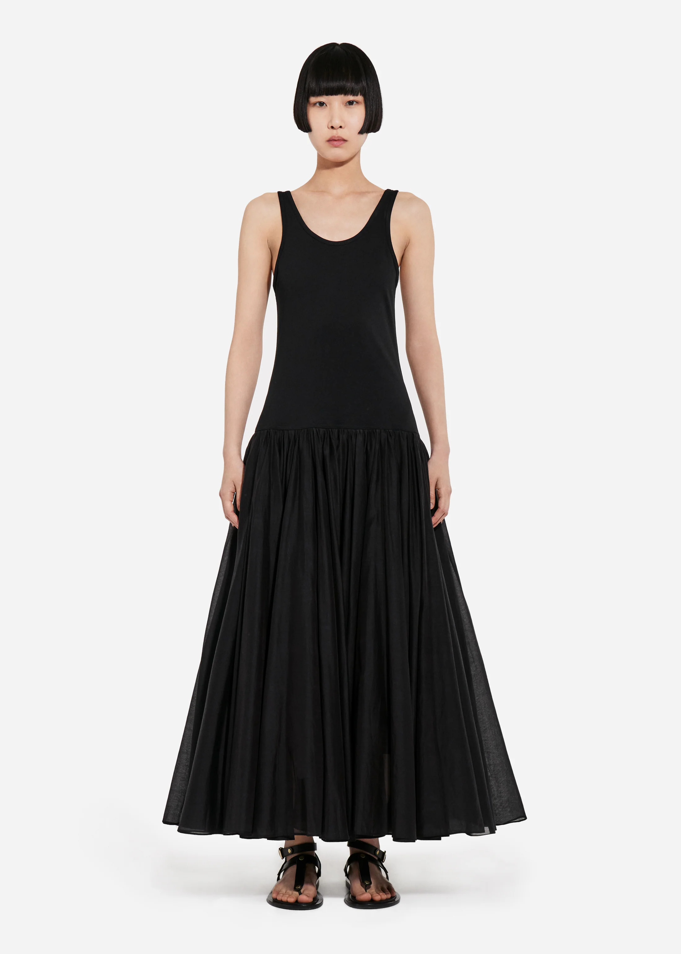 Crinoline Double Layer Dress in Cotton Silk Voile - Black - Image 4