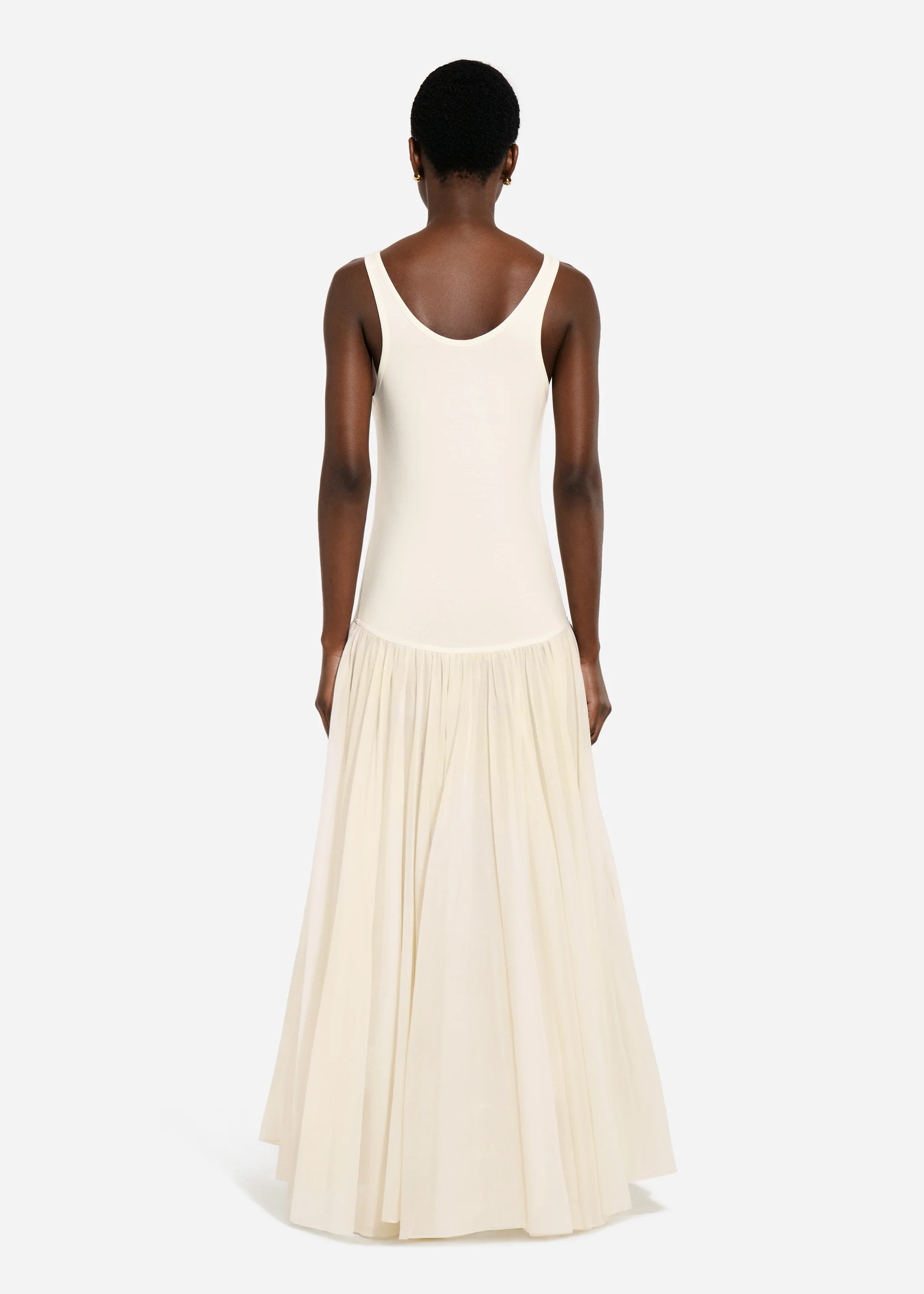 Crinoline Double Layer Dress in Cotton Silk Voile - Pearl - Image 3