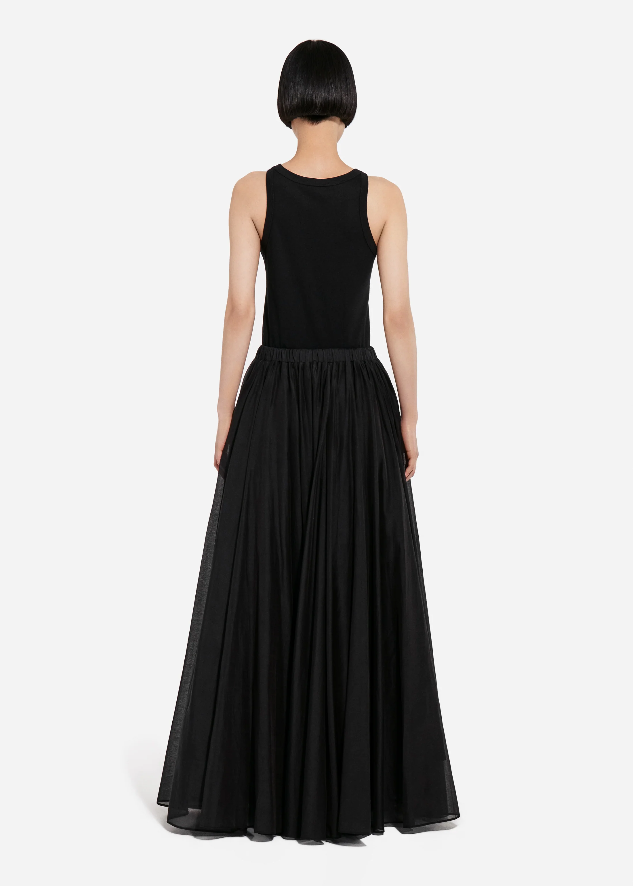 Crinoline Double Layer Skirt in Cotton Silk Voile - Black - Image 3