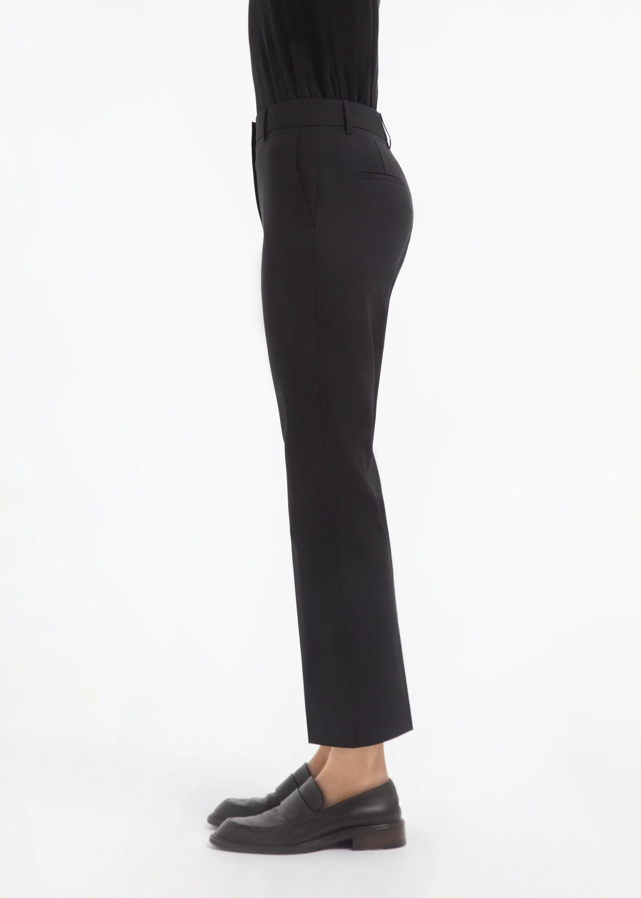 Cropped Cigarette Trouser in Virgin Wool - Black - Image 4