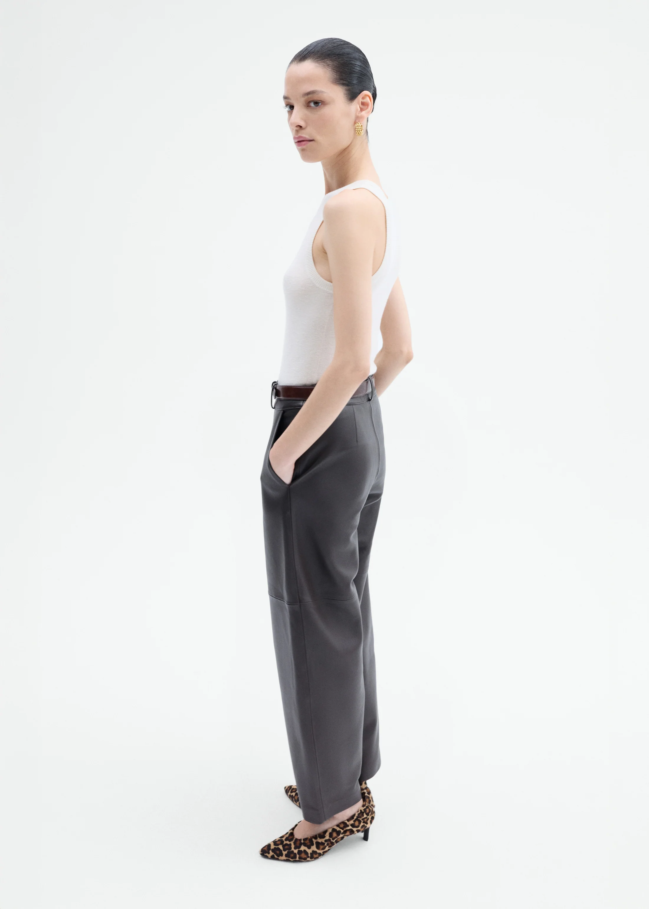 Cropped Leather Trouser - Chocolate - Image 3