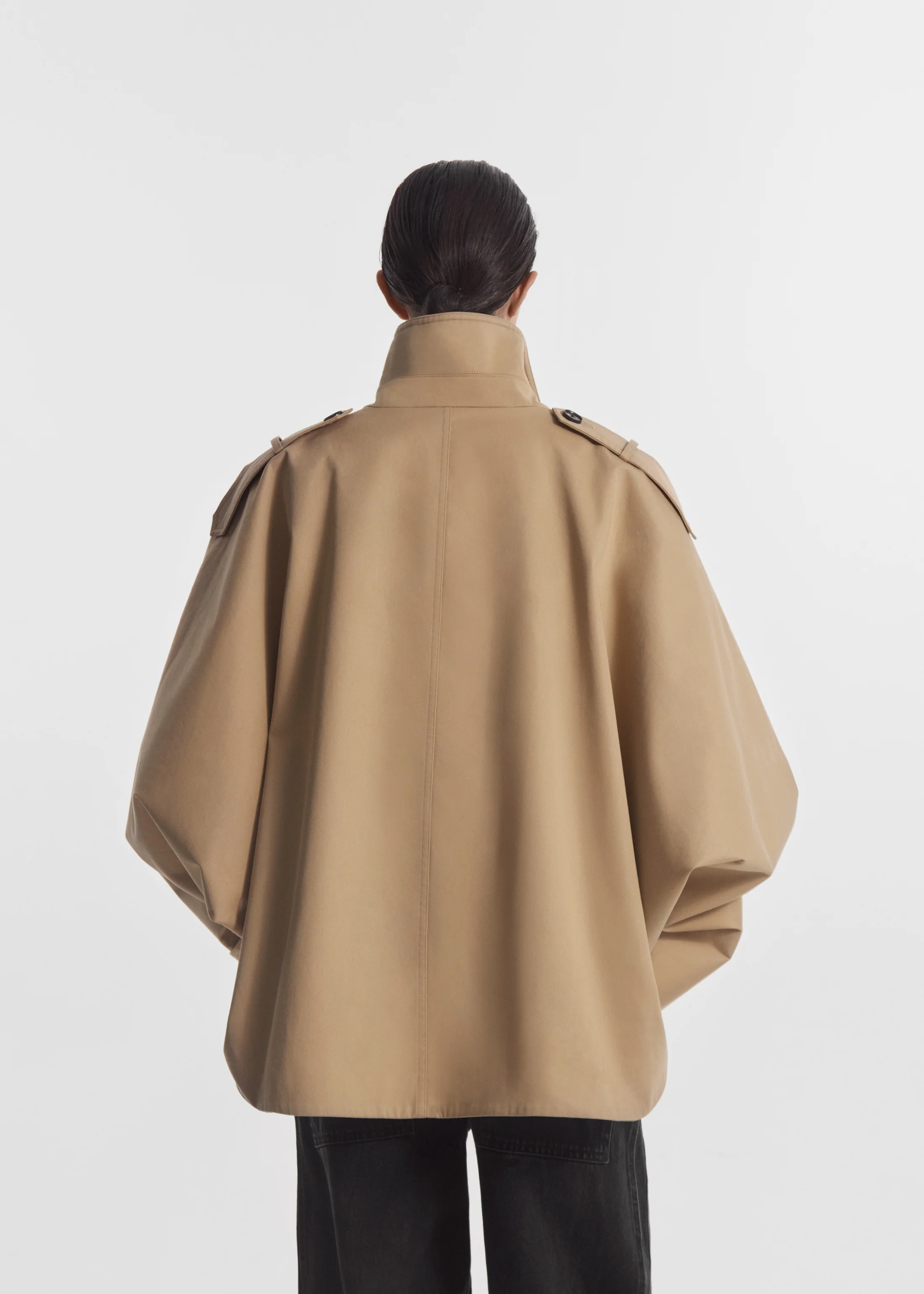 Dolman Cropped Trench in Cotton Twill - Camel - Image 3
