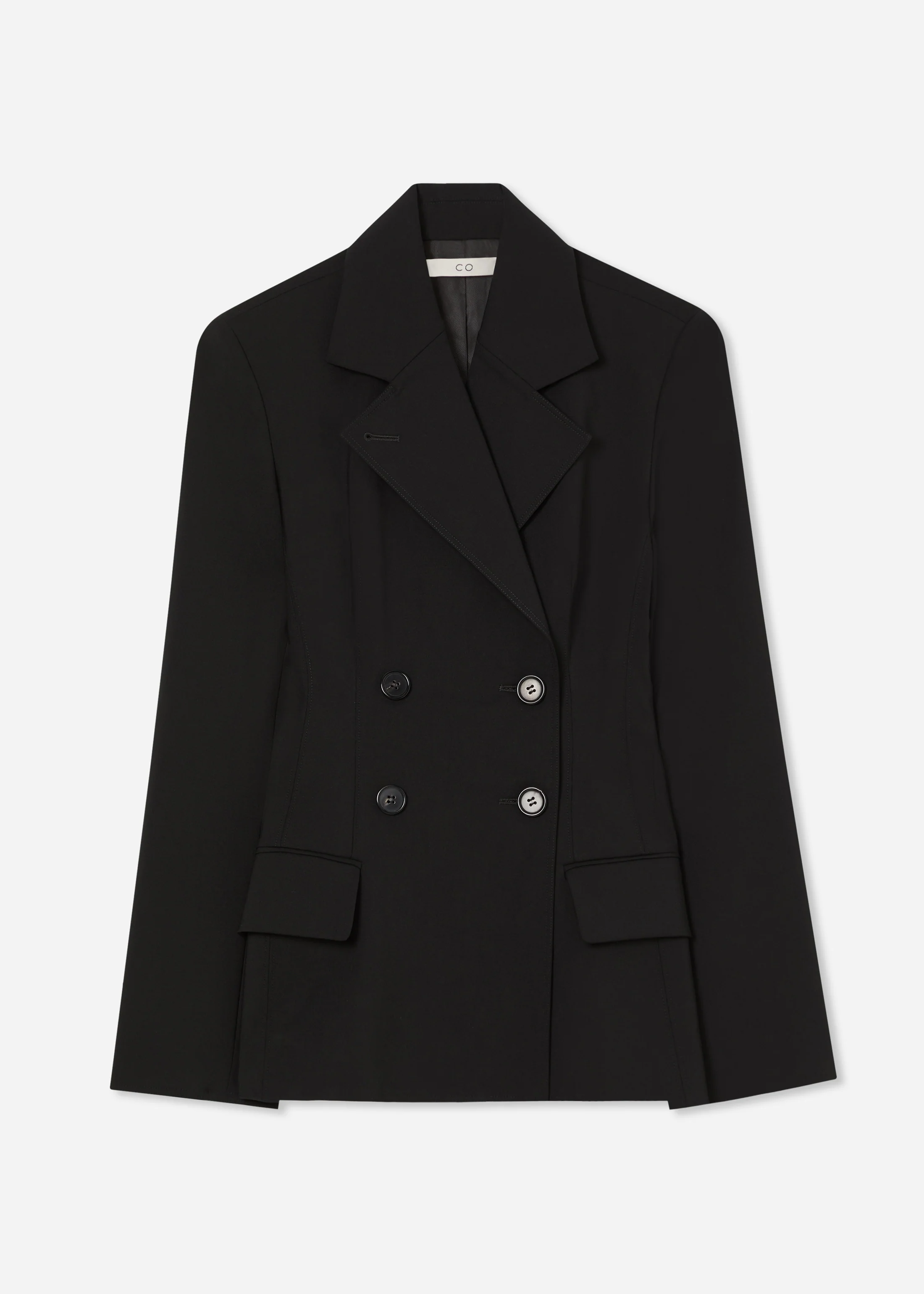 Double Breasted Fitted Blazer in Wool - Black - Image 4