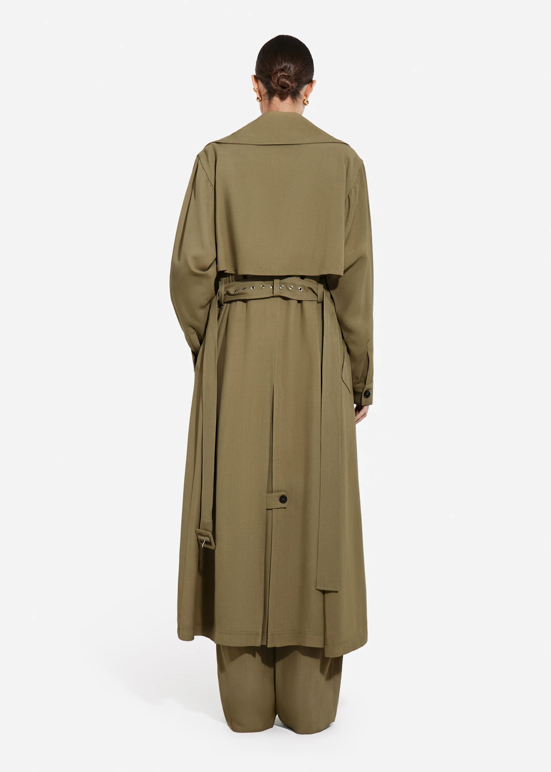 Double Layer Belted Trench in Viscose Twill - Aloe - Image 4
