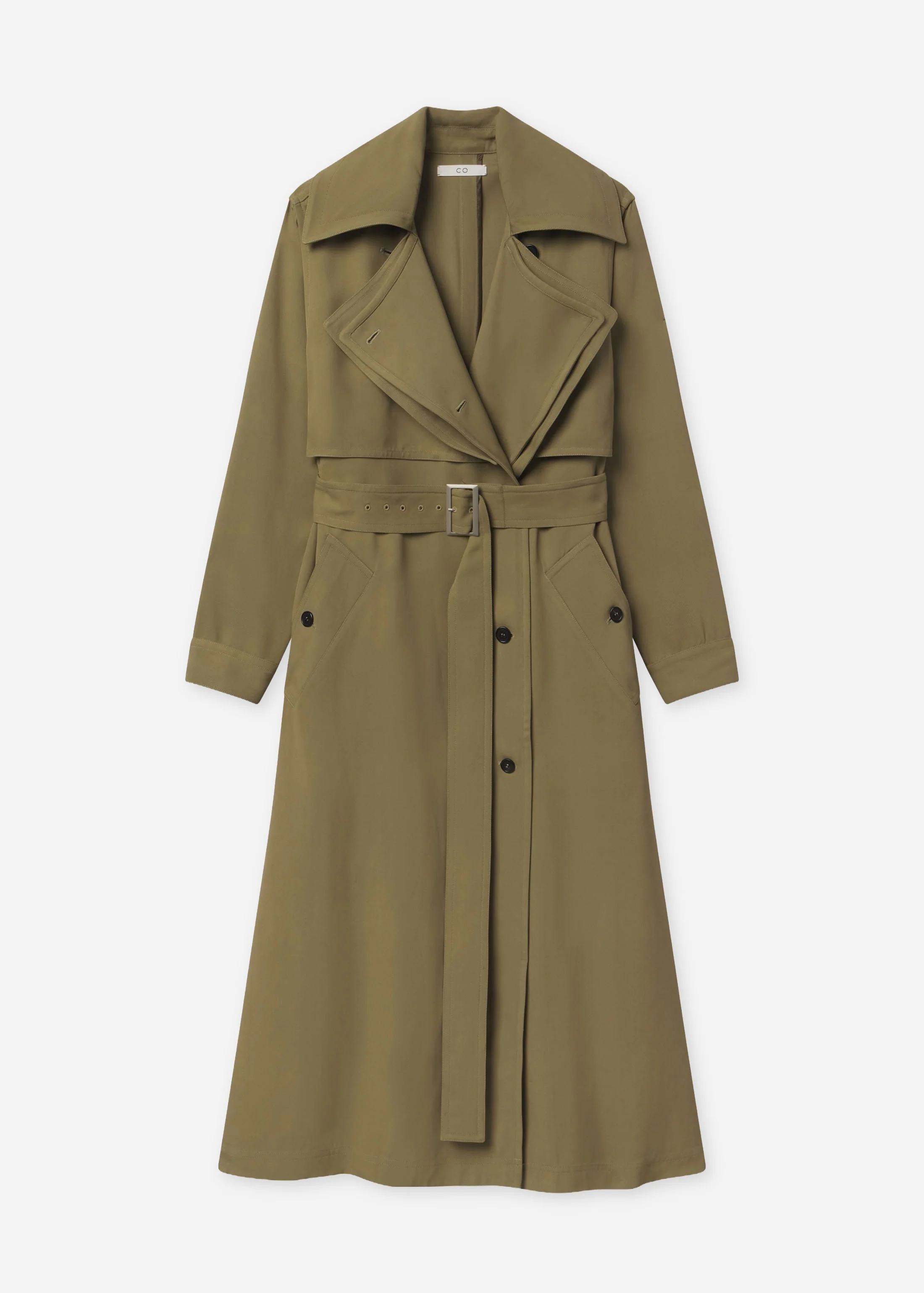 Double Layer Belted Trench in Viscose Twill - Aloe - Image 5