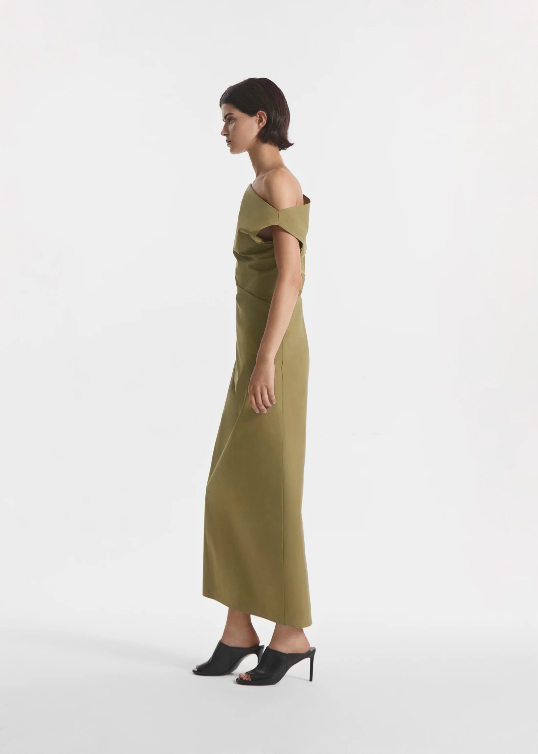 Draped Back Dress in Cotton - Aloe - Image 3