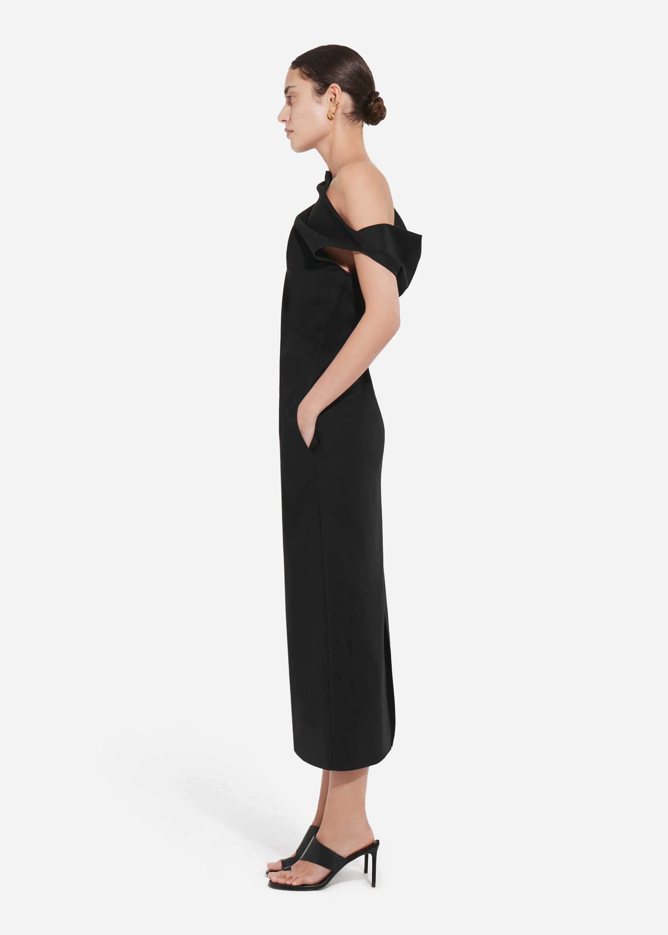 Draped Back Dress in Cotton - Black - Image 3