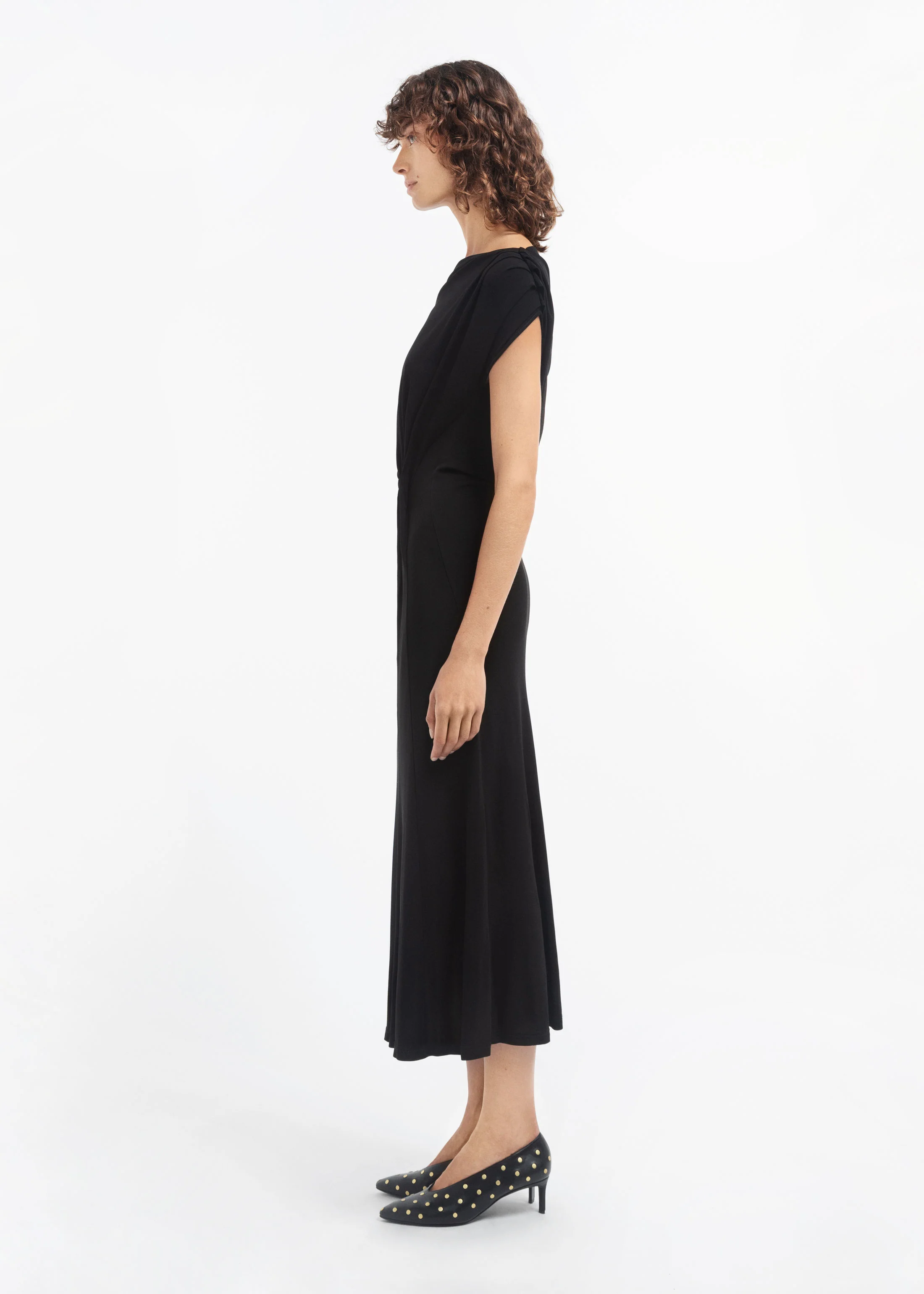 Draped Shoulder Dress in Jersey - Black - Image 3