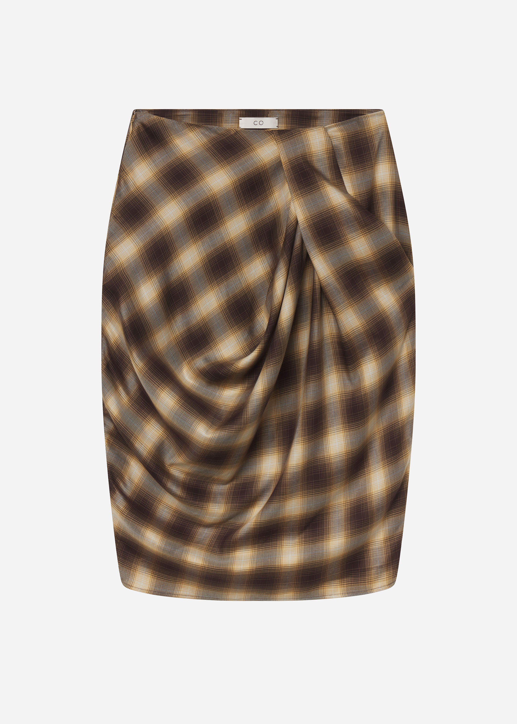 Draped Skirt in Tencel Plaid - Brown Multi - Image 6