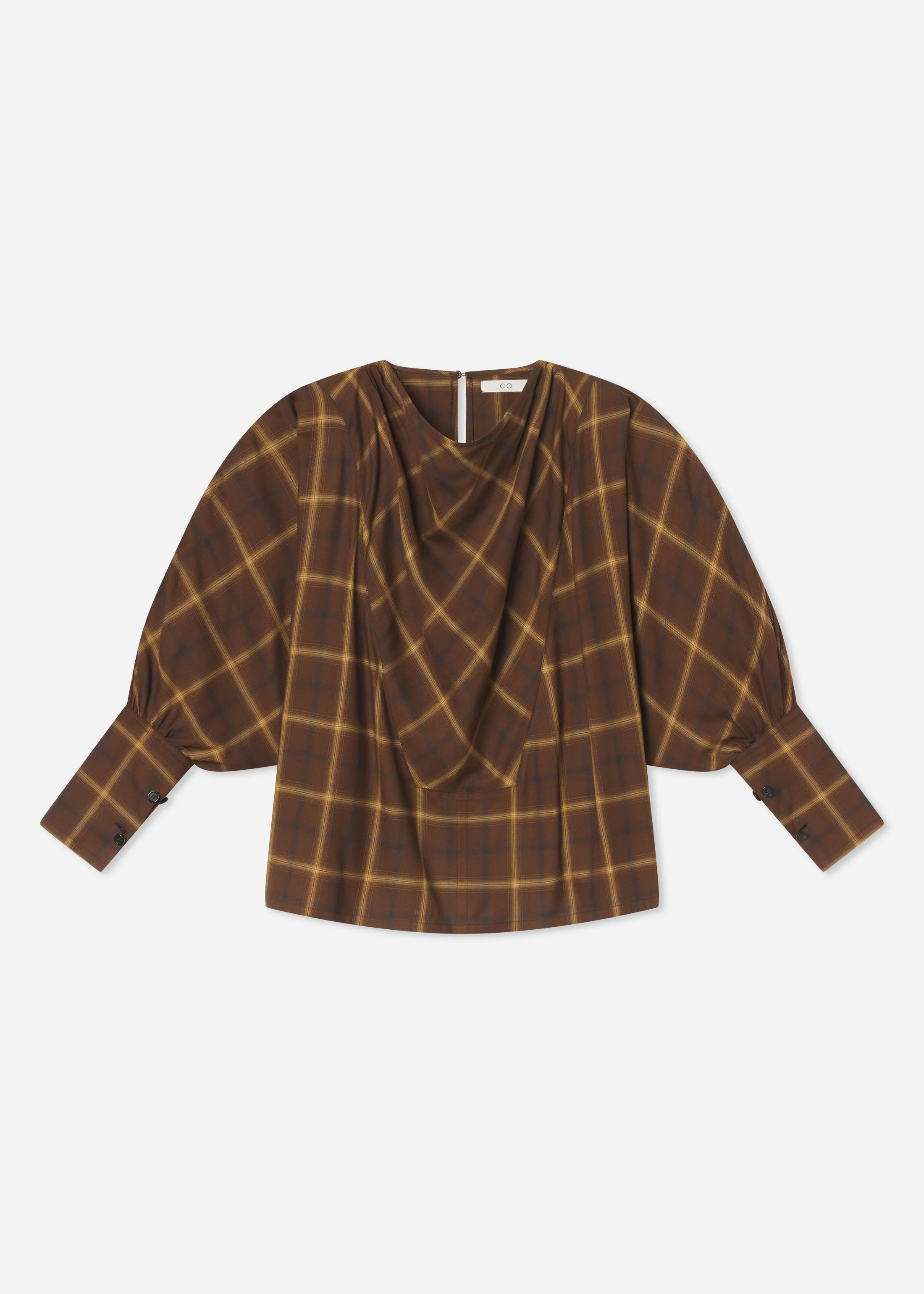 Draped Tunic Top in Check Plaid - Chocolate - Image 4