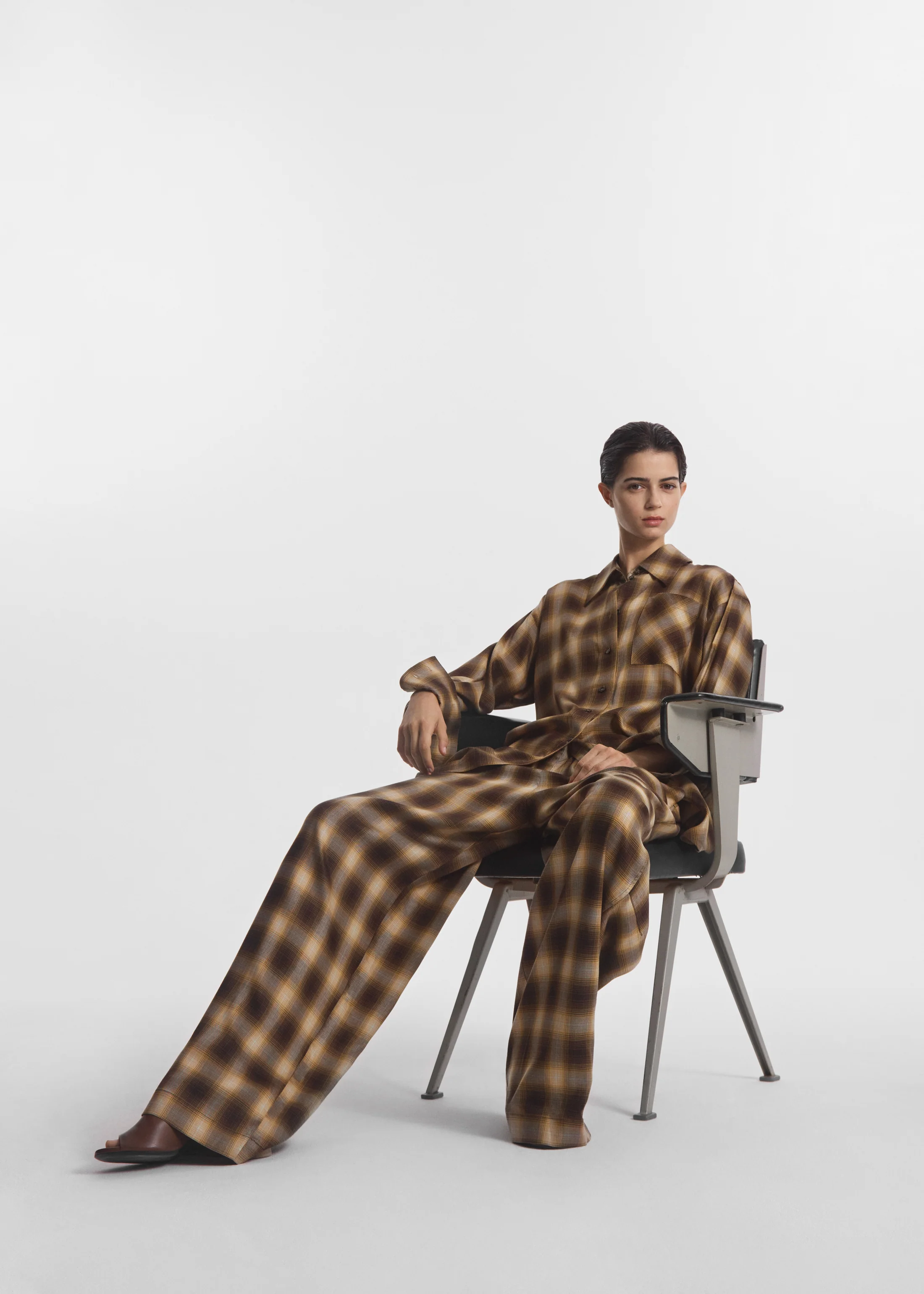 Drawstring Pant in Tencel Plaid - Brown Multi - Image 3