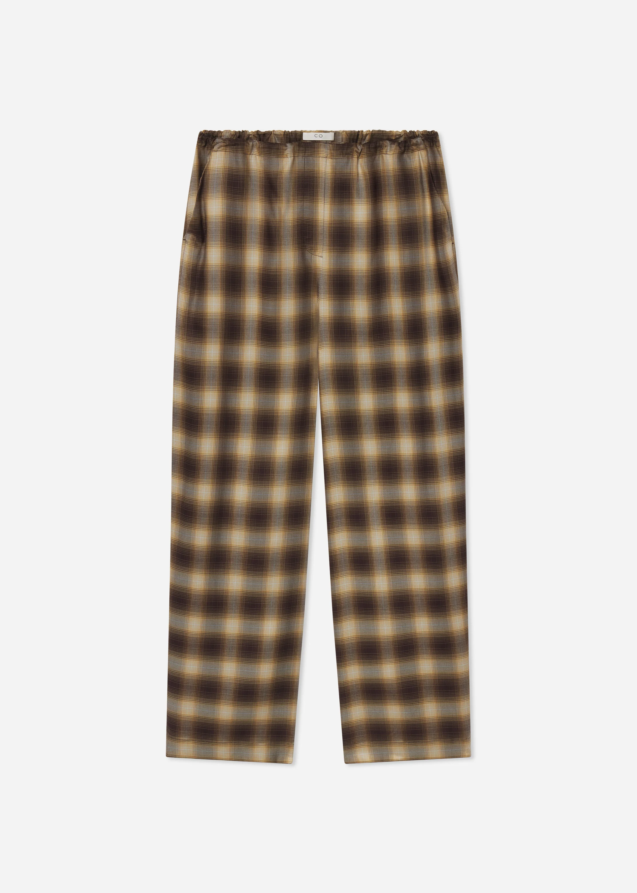 Drawstring Pant in Tencel Plaid - Brown Multi - Image 4
